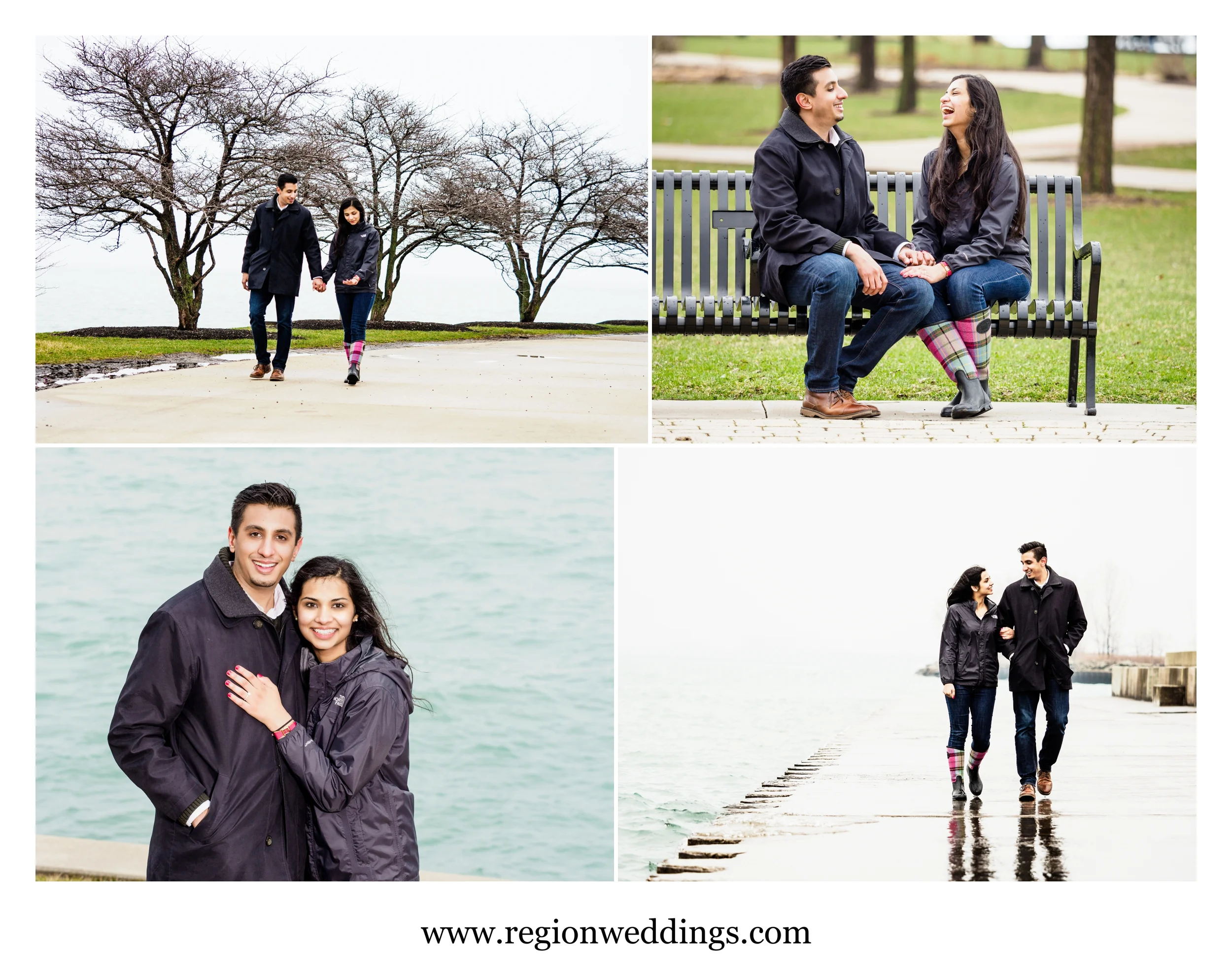 Engagement session in the rain in downtown Chicago.