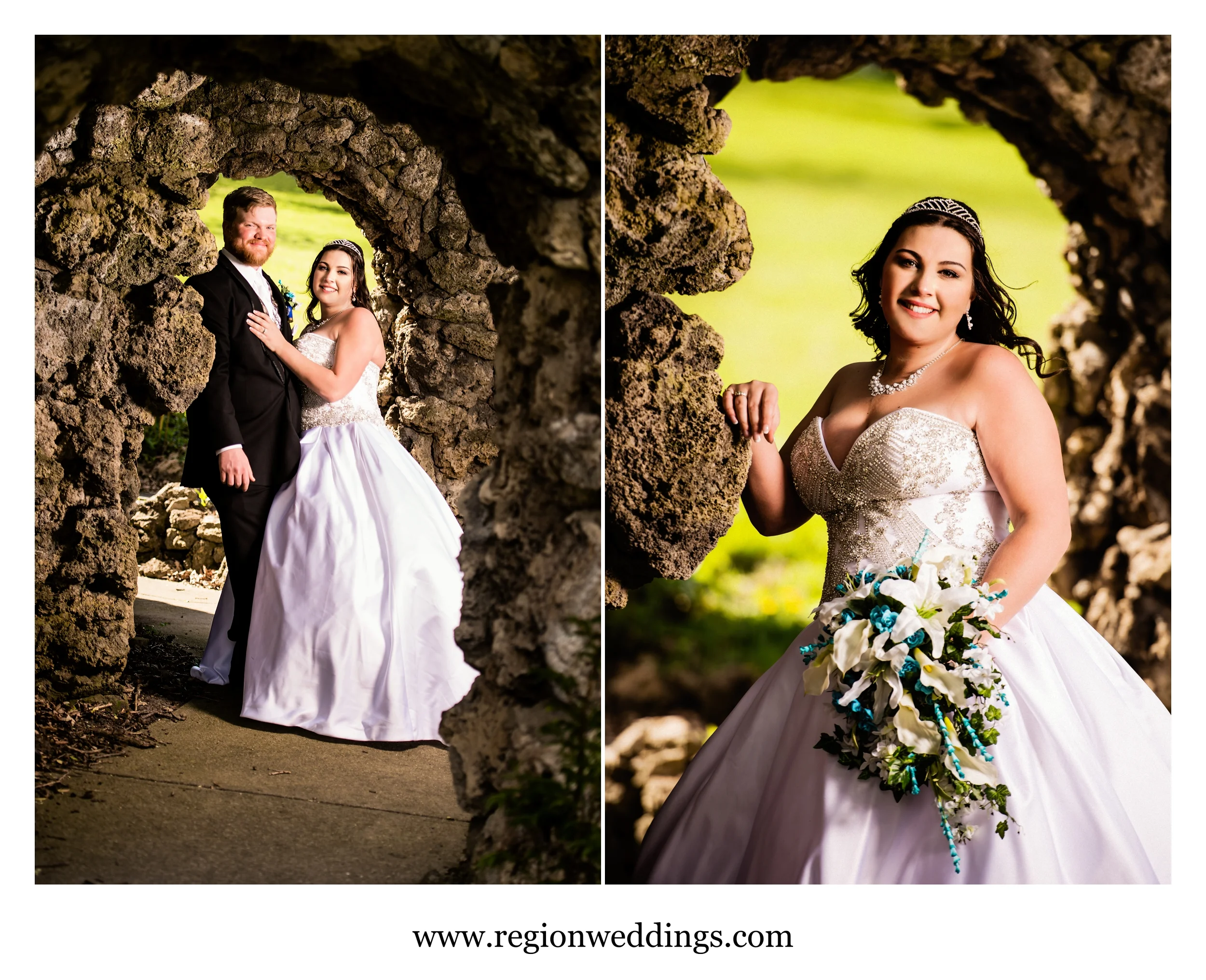 Bride and groom at Lourdes Friary in Cedar Lake.