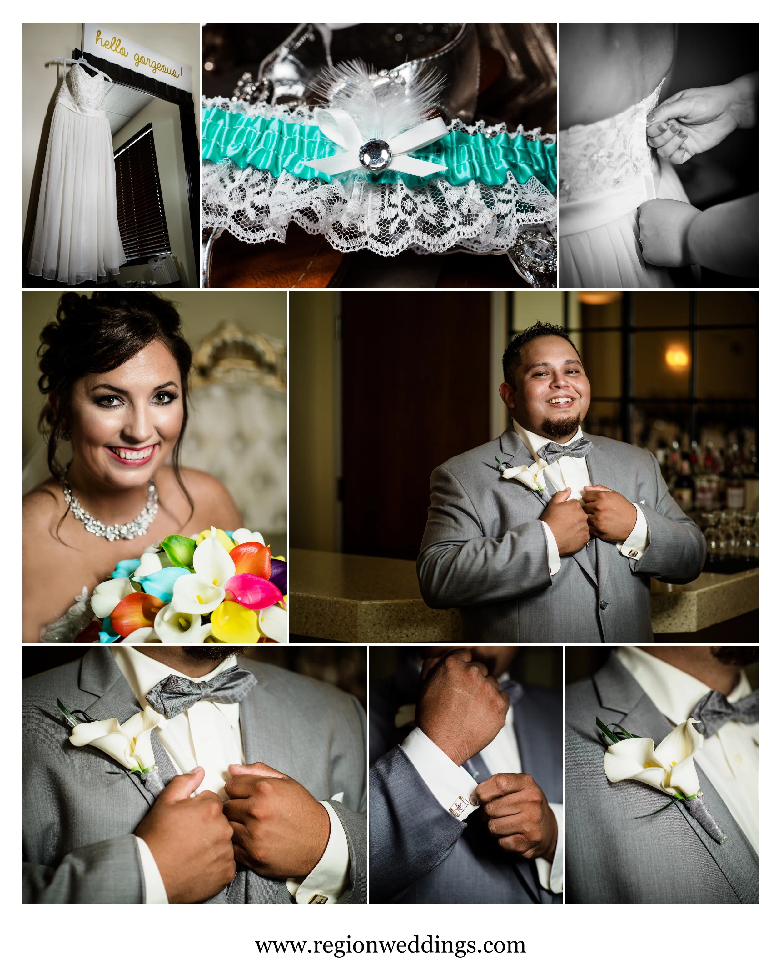 The bride and groom prepare for their summer wedding at Signature Banquets.