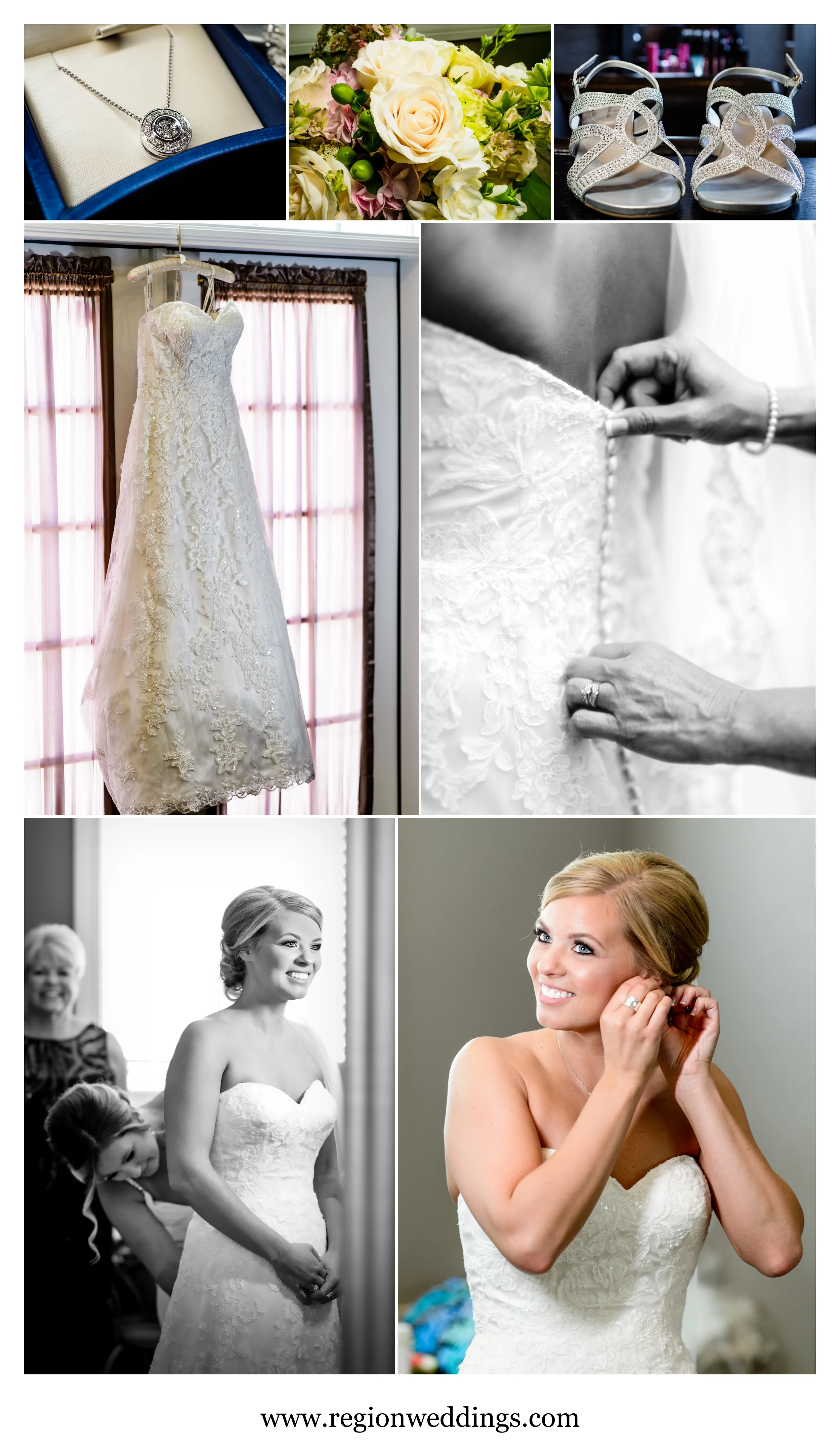 Bridal prep at the bridal suite at Aberdeen Manor in Valparaiso.