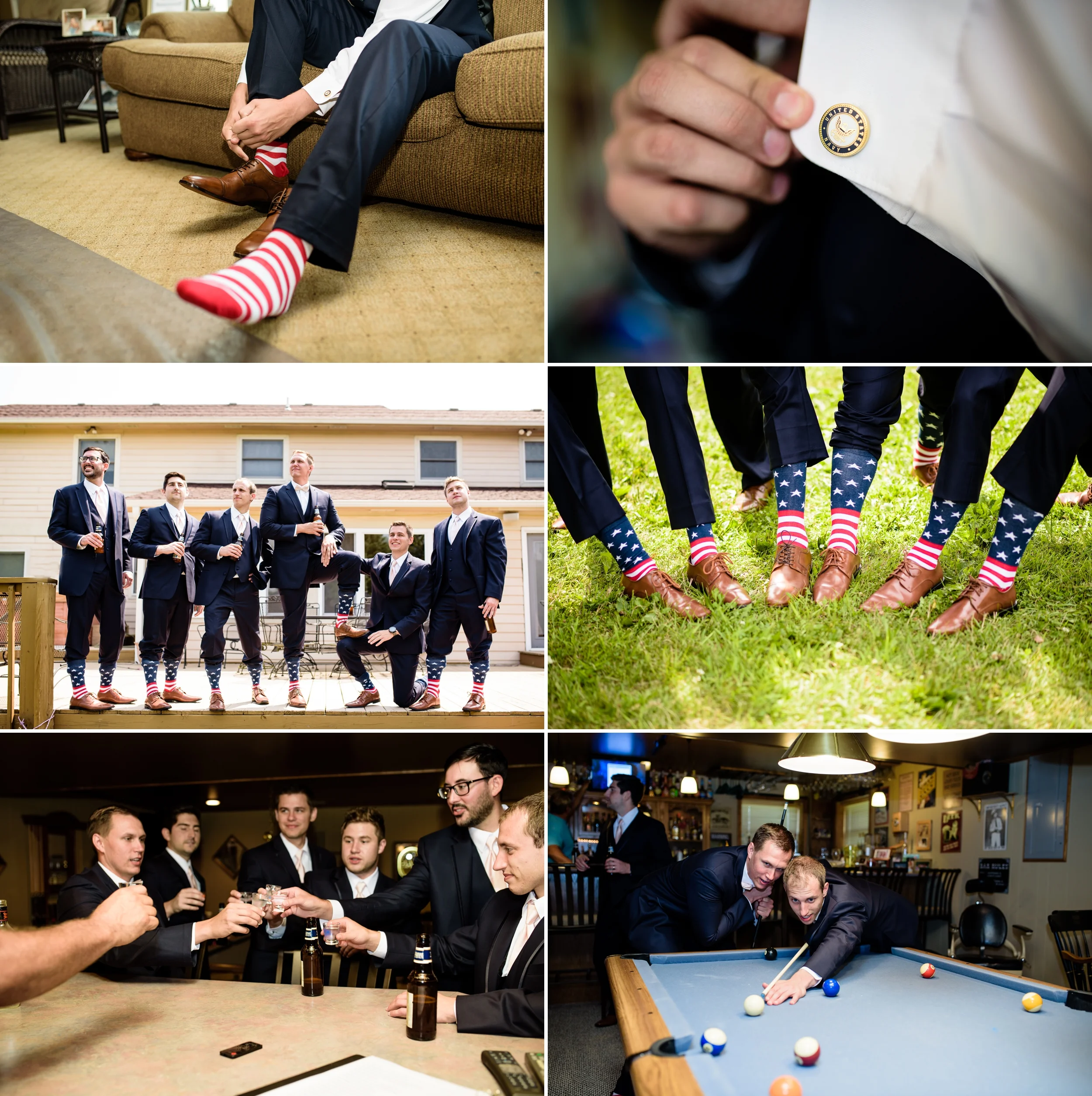 Groomsmen prep for a summer wedding in Valparaiso, Indiana.