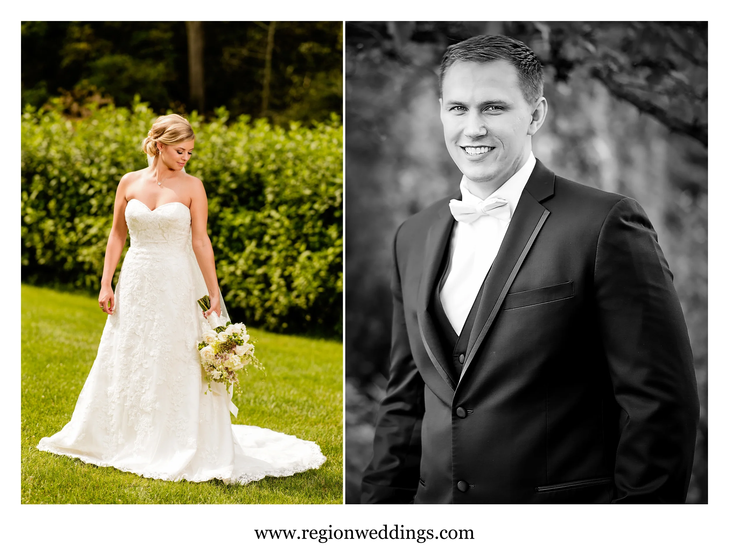 Portraits of the bride and groom at their summer wedding in Valparaiso, IN.