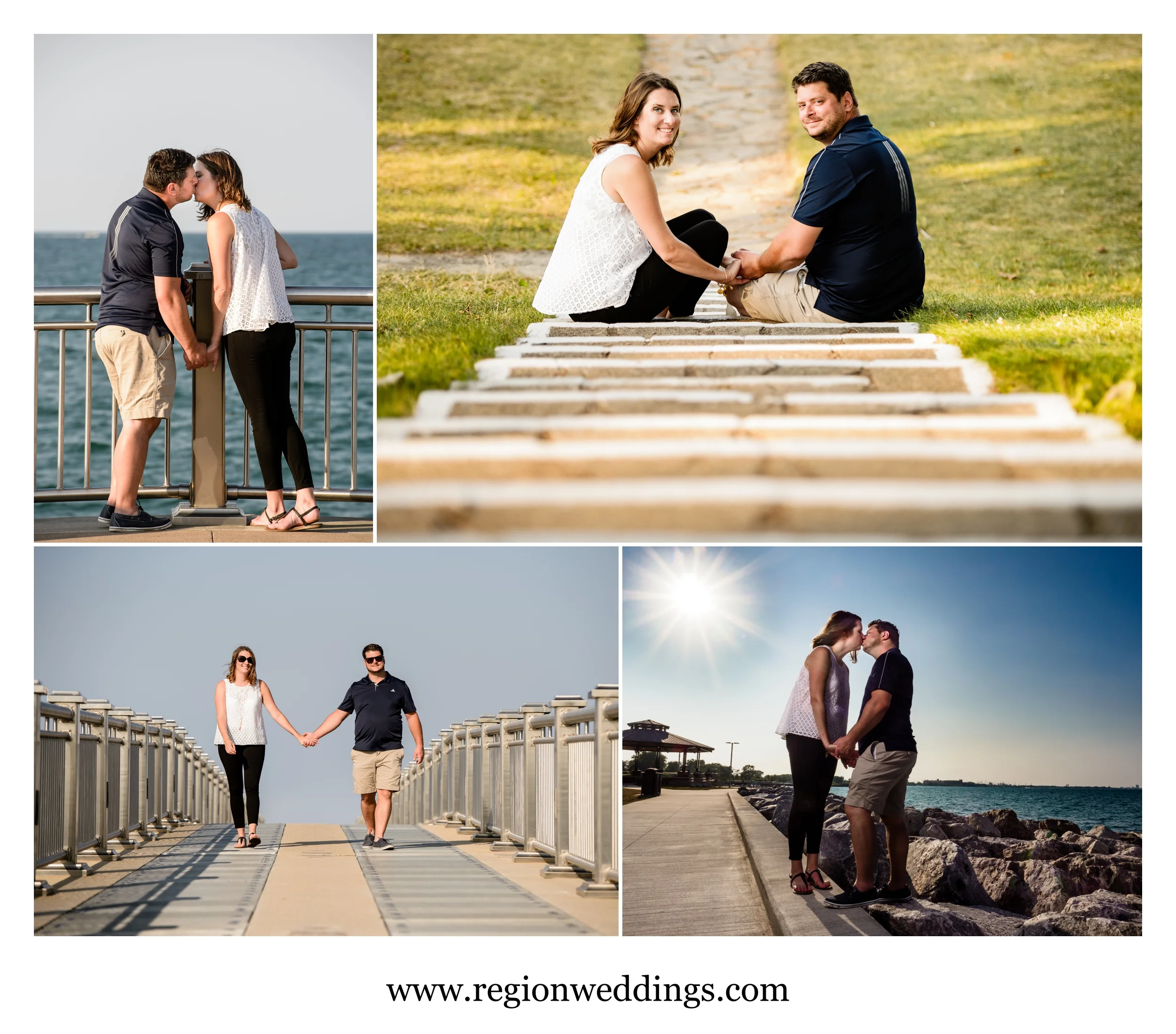 Engagement photos during the summer at Whiting Lakefront Park.