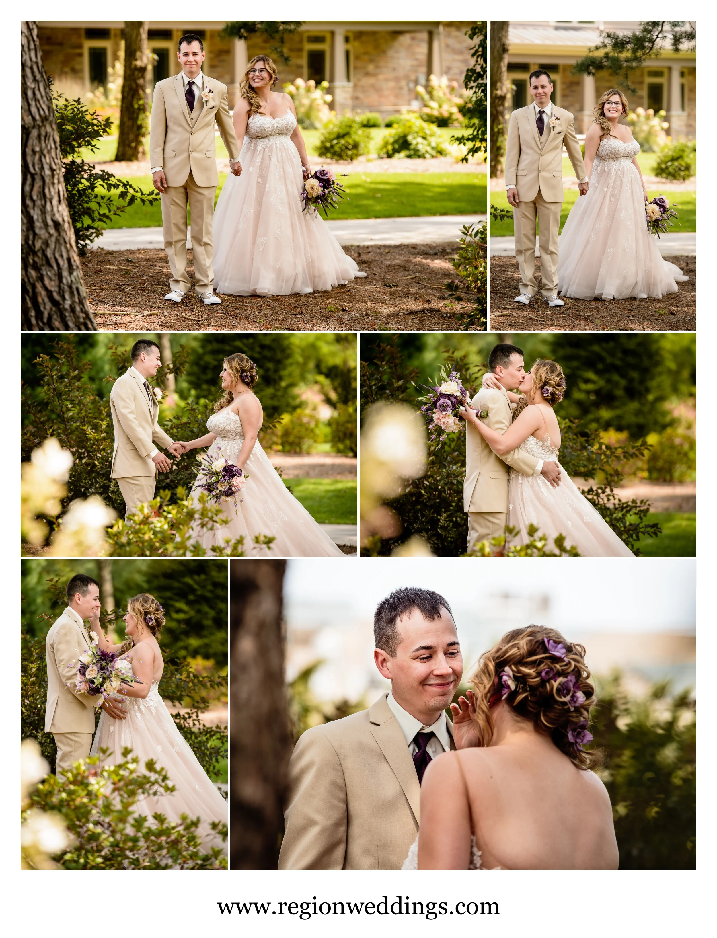 First look bride and groom reveal at Sandy Pines Golf Course.