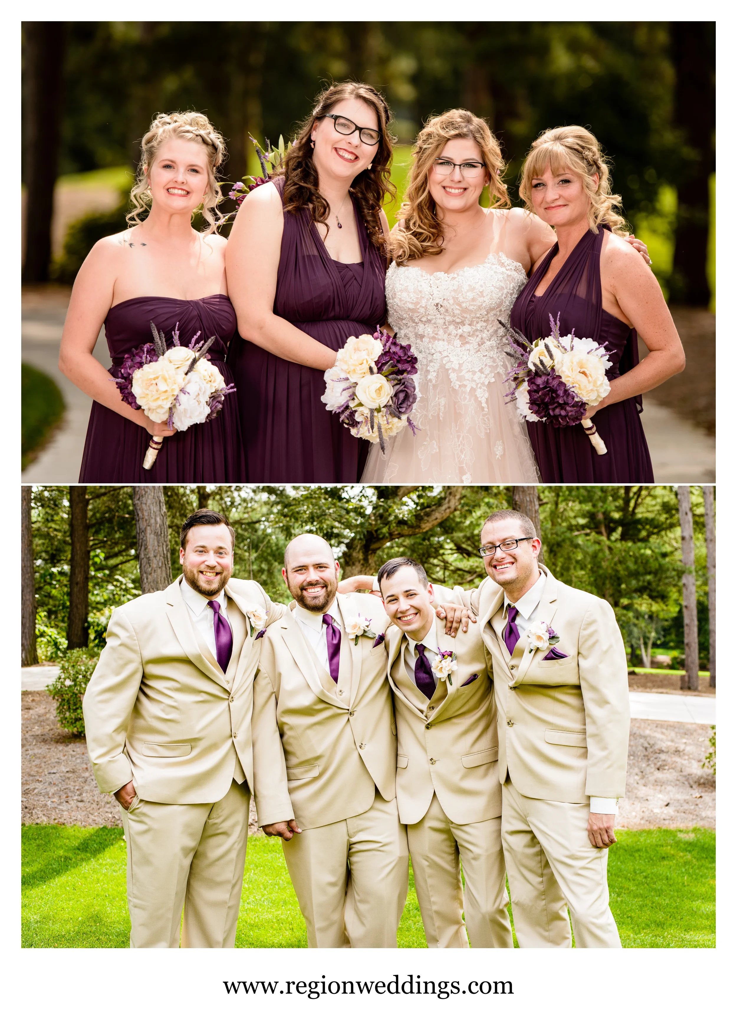 Bridesmaid and groomsmen photos at Sandy Pines Golf Course.