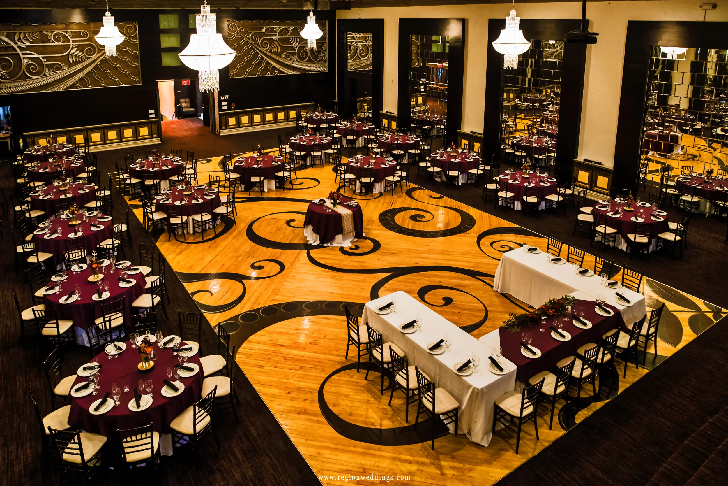 The Allure ballroom decorated for a Fall wedding.