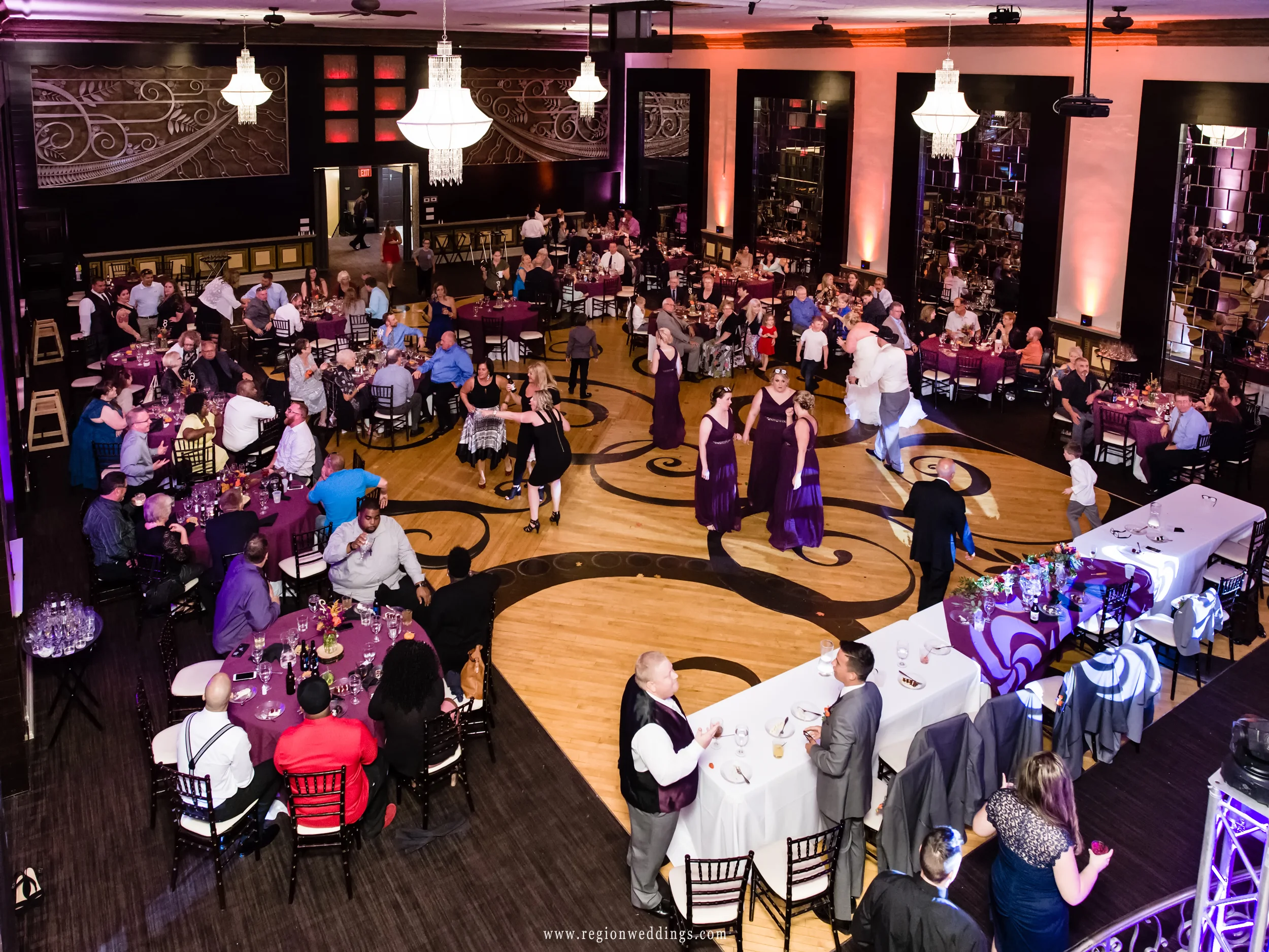 Wedding reception from the balcony at The Allure in Laporte, Indiana.