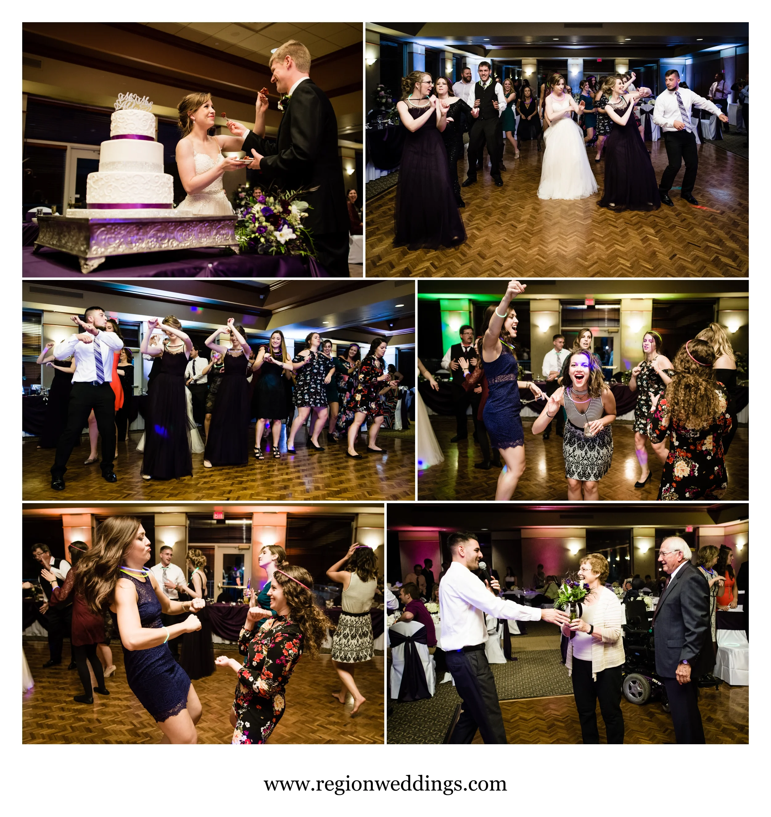 Party time on the dance floor during a wedding reception at Sand Creek Country Club.