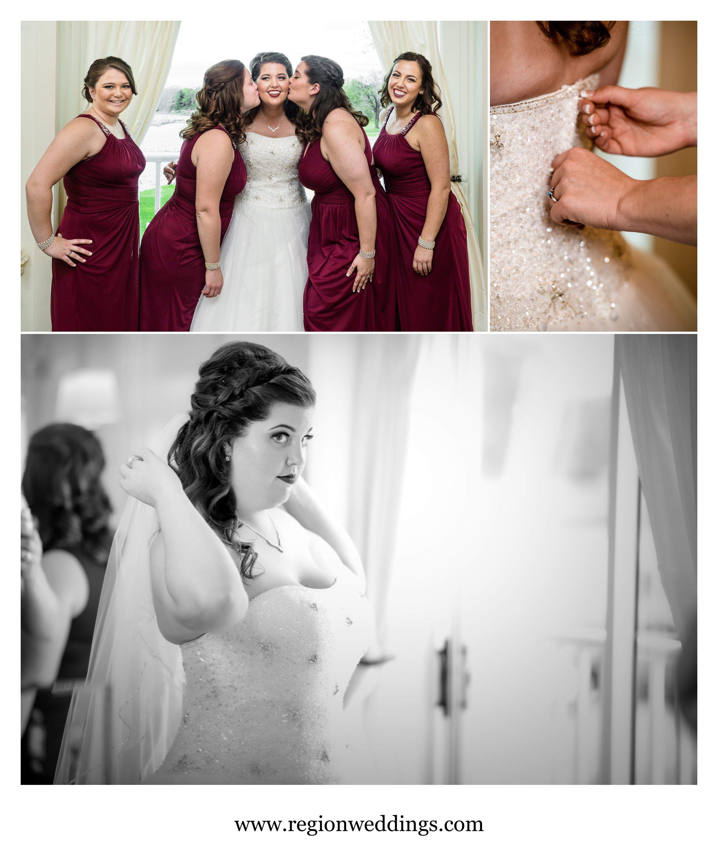 The bride gets ready in the second floor loft of Lighthouse Restaurant.