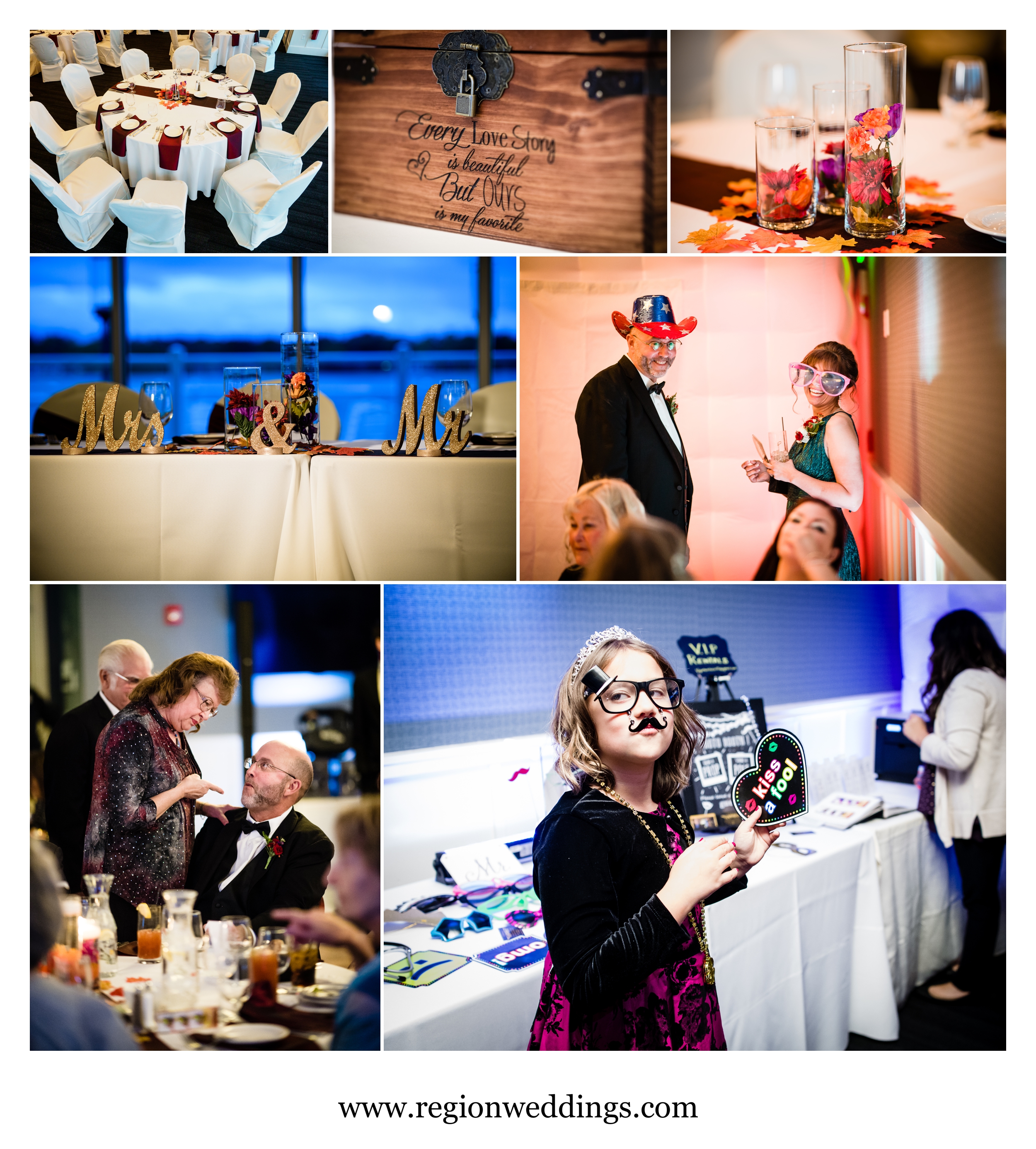 Reception fun at a Fall wedding in Cedar Lake.