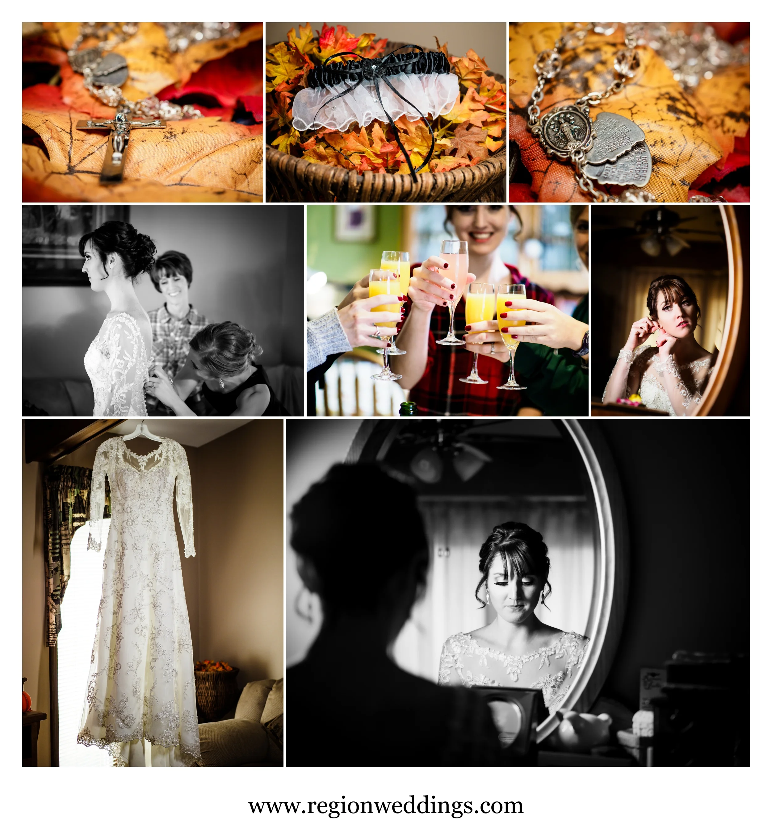Bridal prep for a Fall wedding at Holy Name Catholic Church.