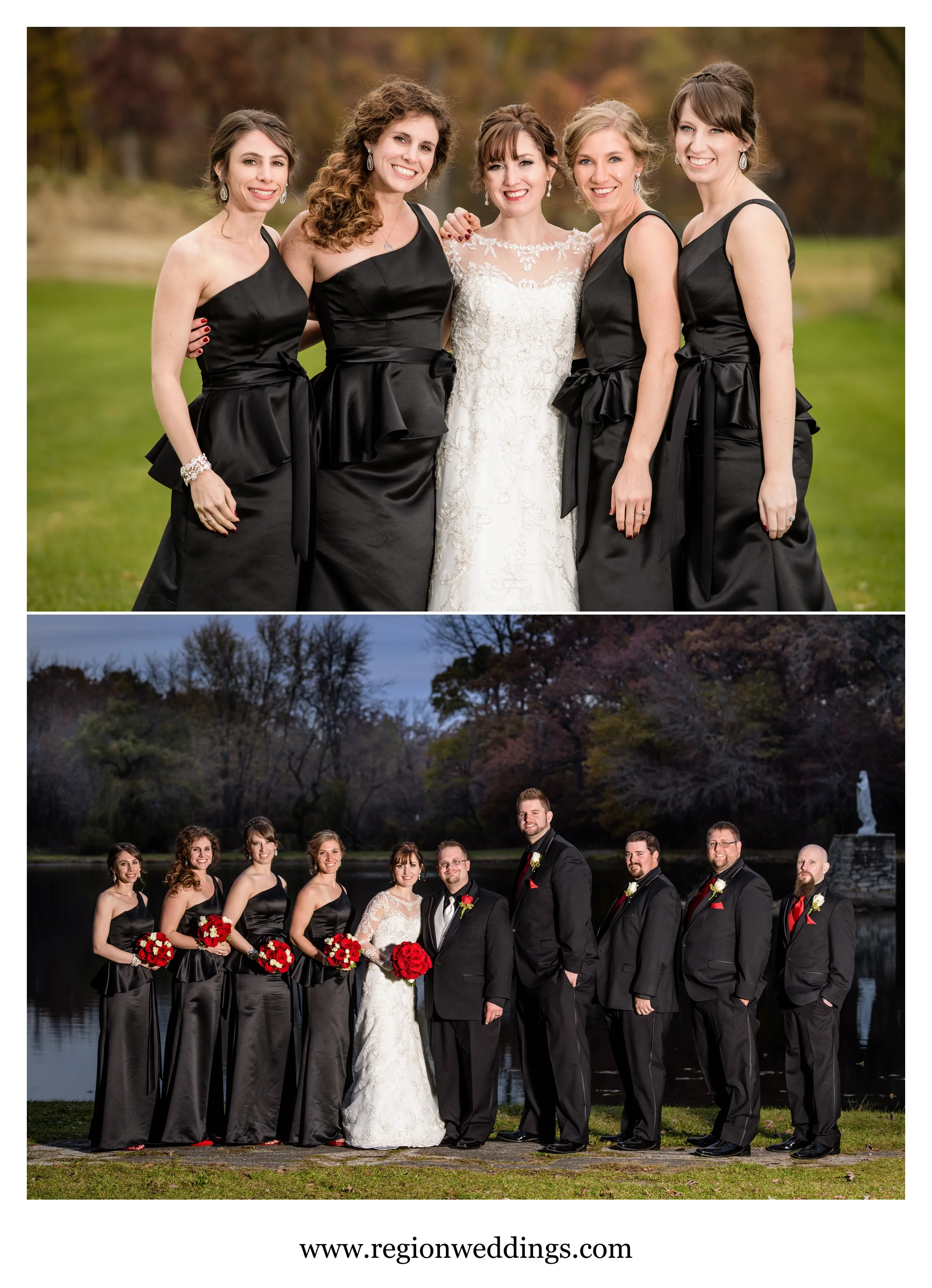 Fall wedding party photos in Cedar Lake, Indiana.