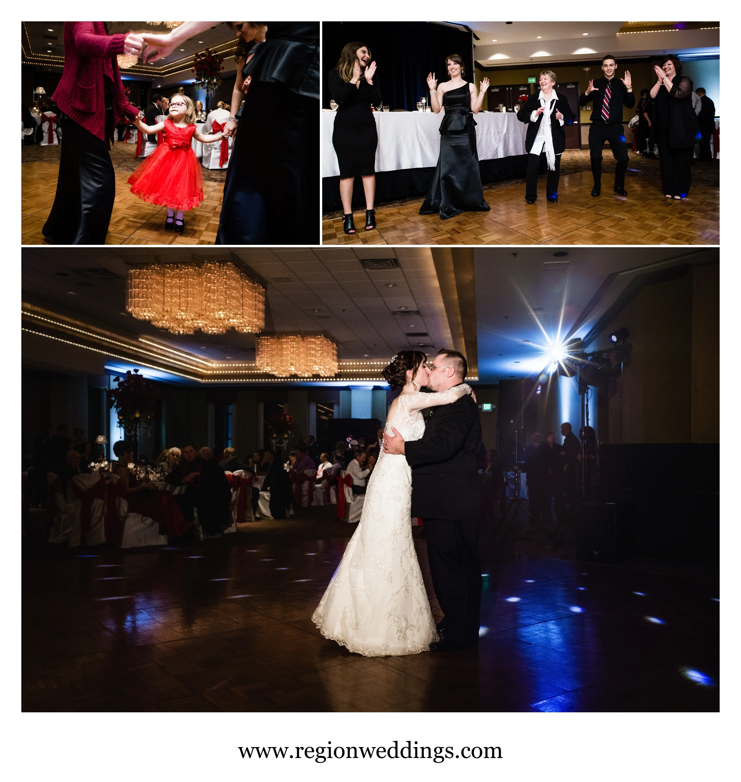 Wedding reception fun at The Center For Performing Arts in Munster, Indiana.
