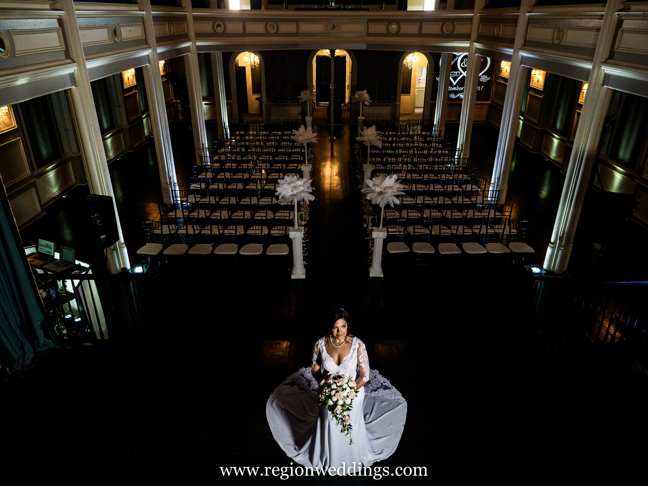 Bride on stage at The Uptown Center in Michigan City.