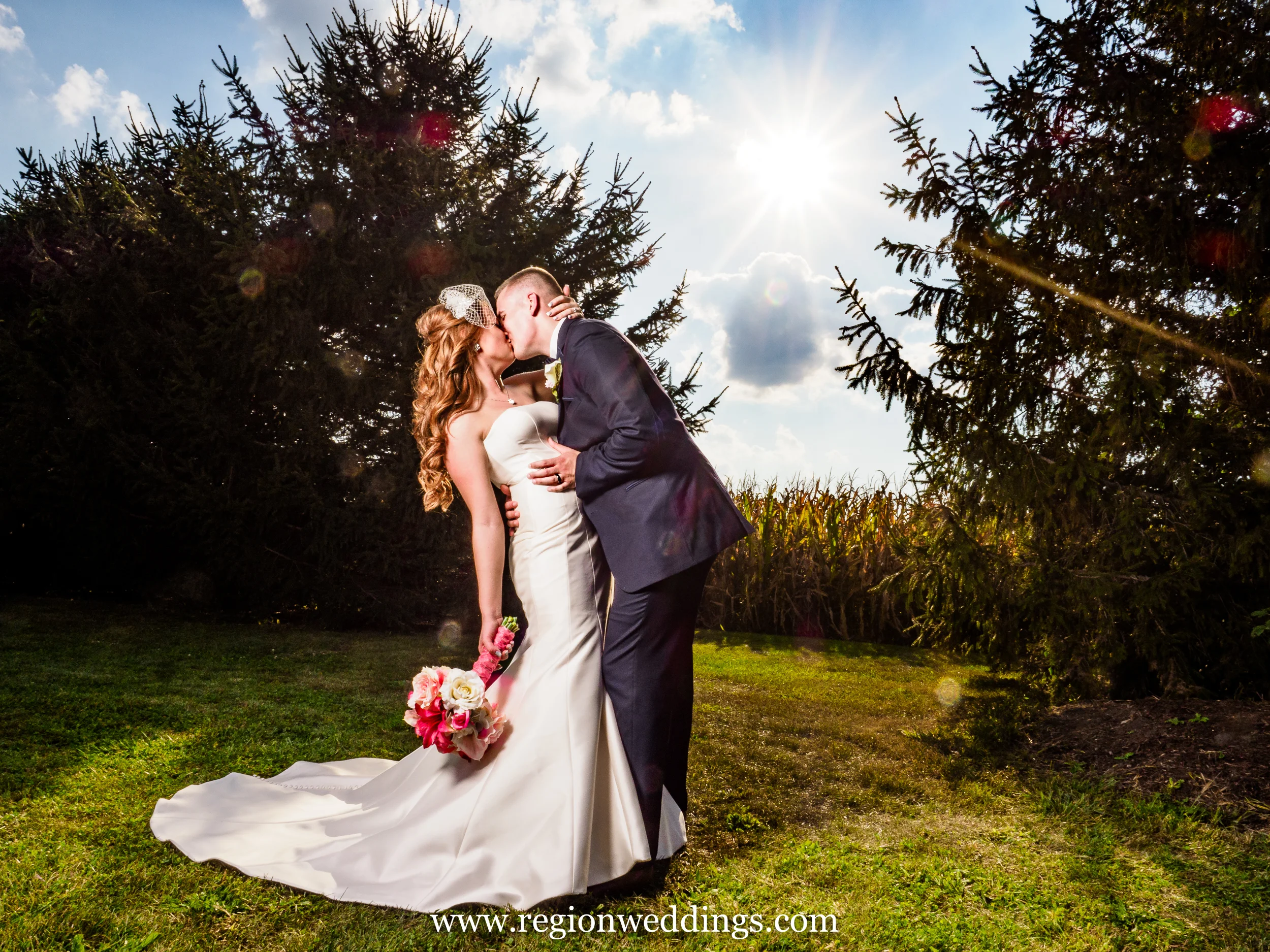 Bride and groom at Meadow Springs Manor.