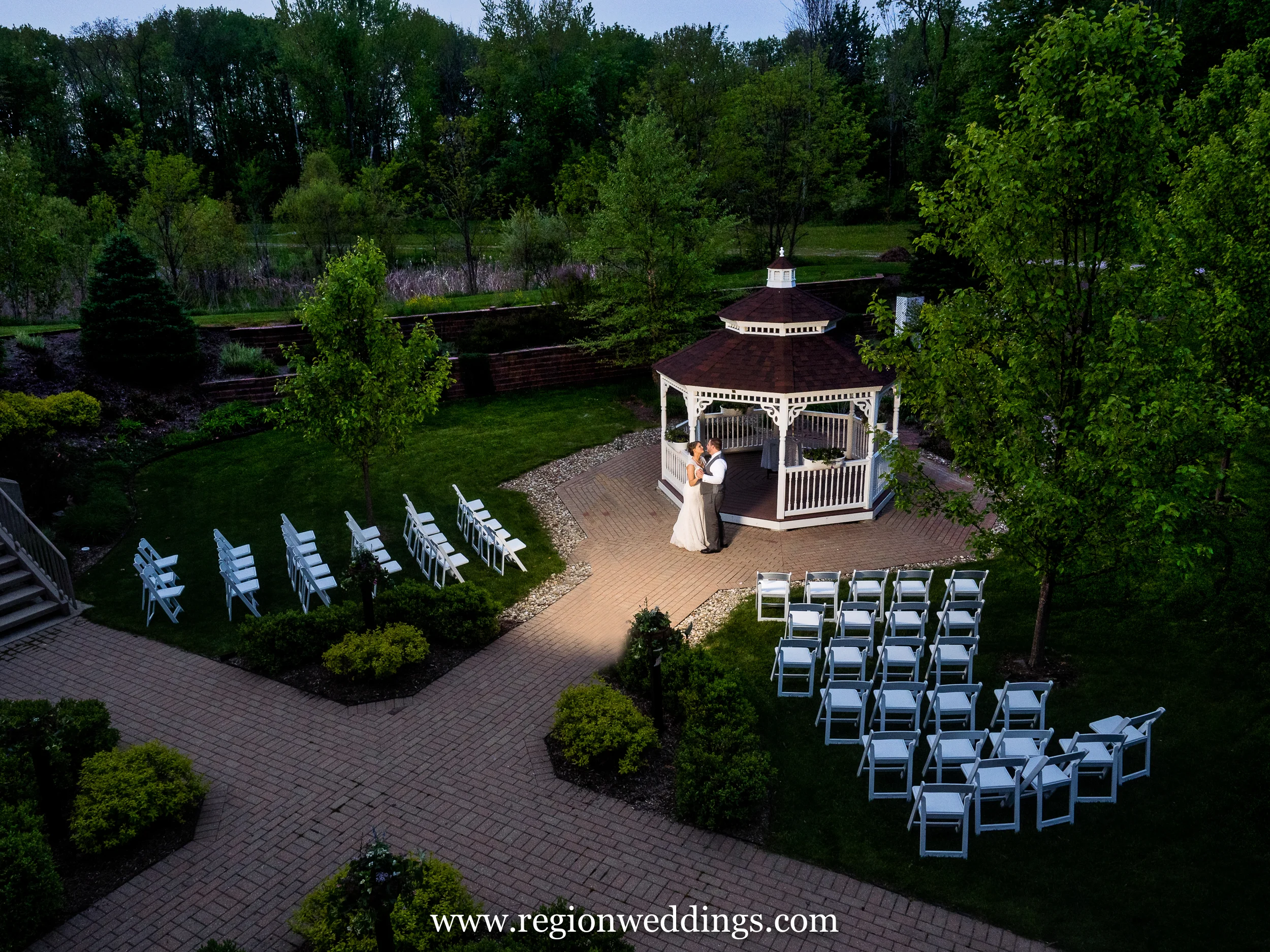 Outdoor wedding garden at Trinity Hall in Chesterton, Indiana.