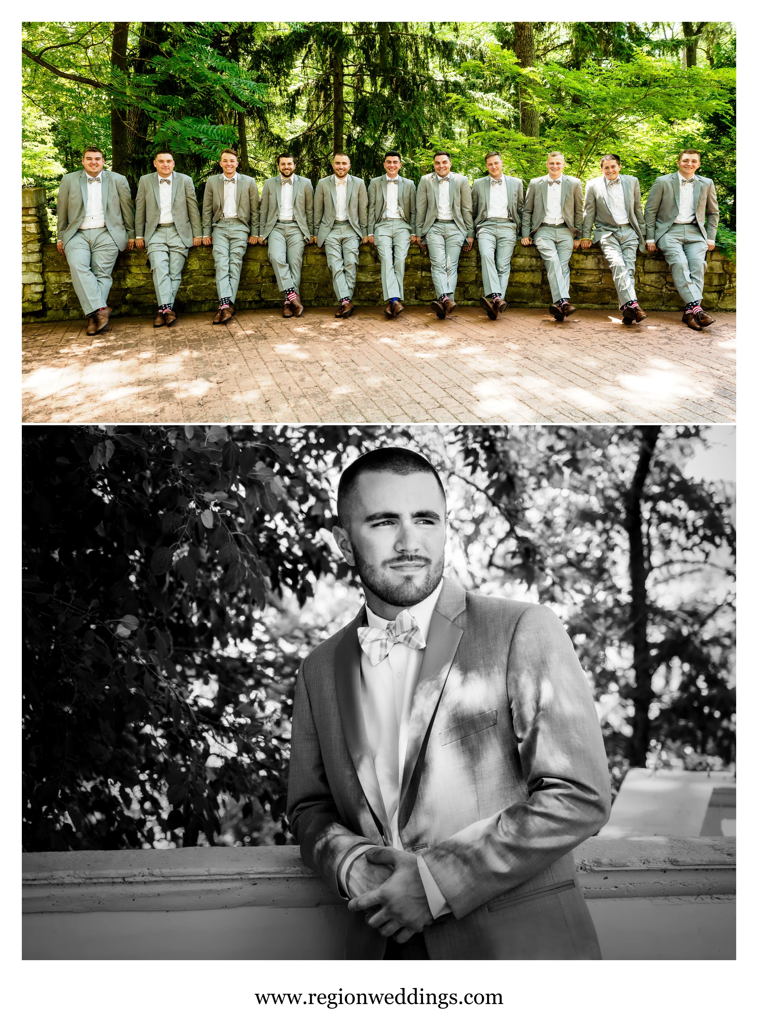 Groomsmen at Meyer's Castle for a June wedding.
