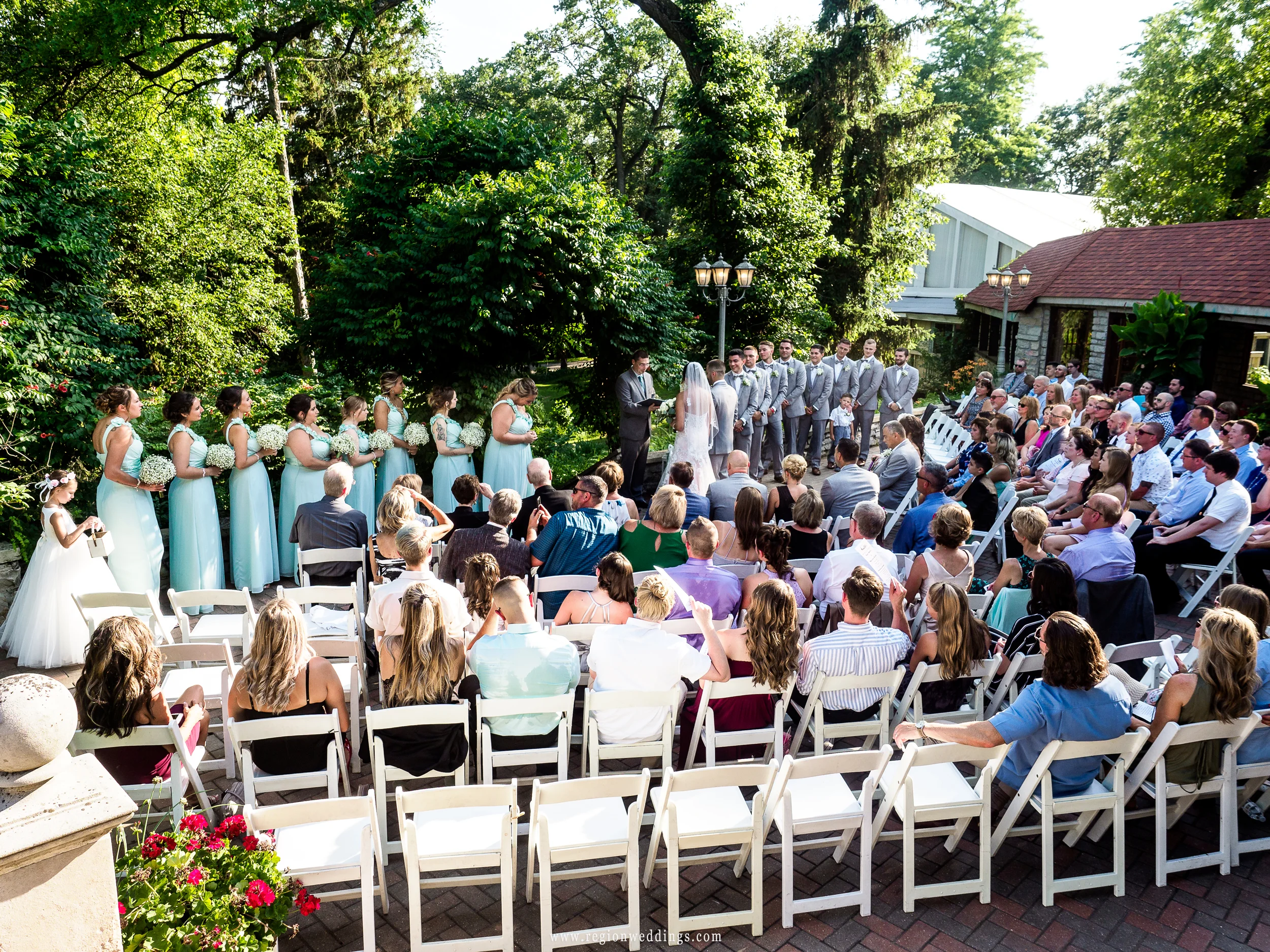 Outdoor ceremony on the castle terrace.