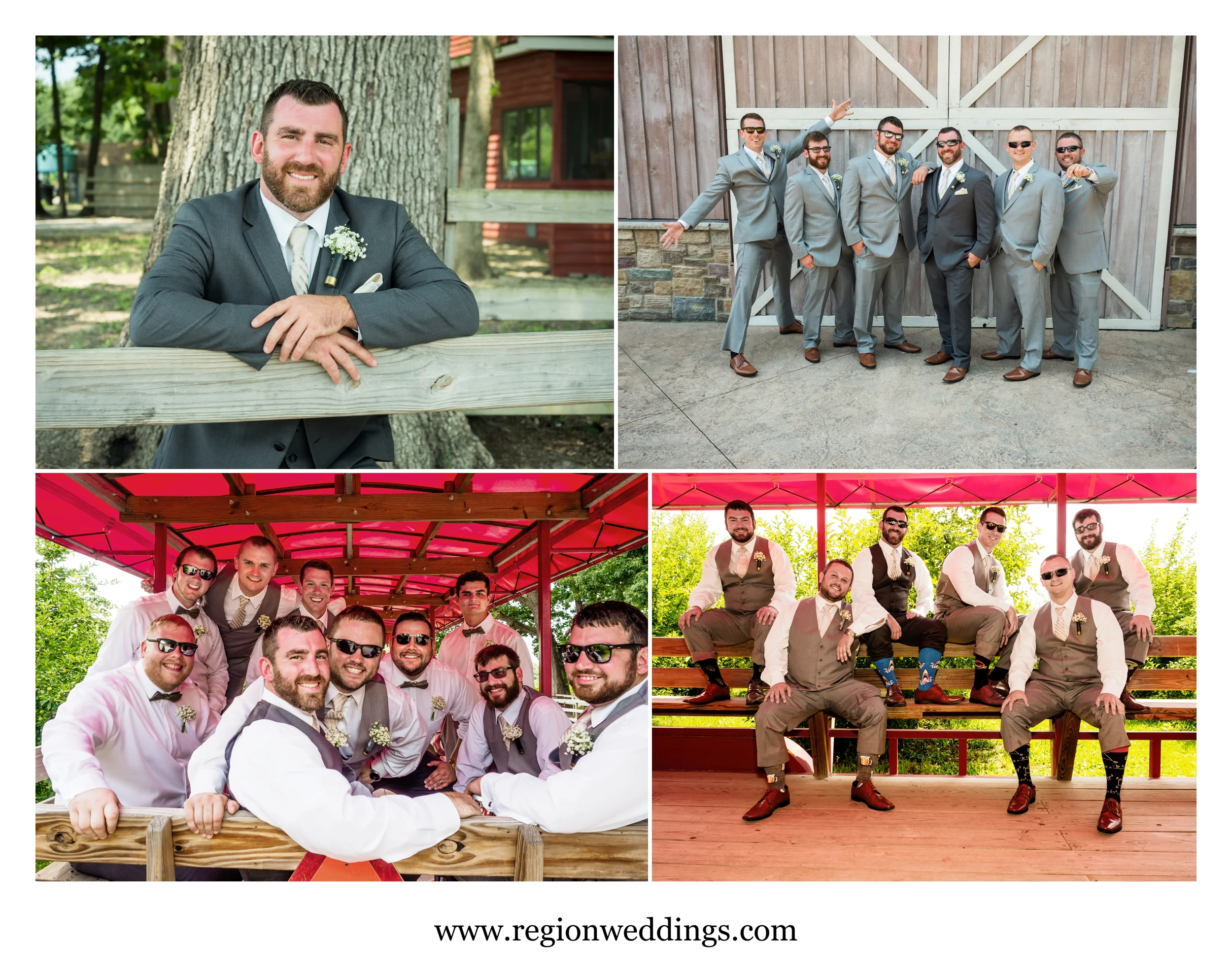 Groomsmen photo fun at County Line Orchard.