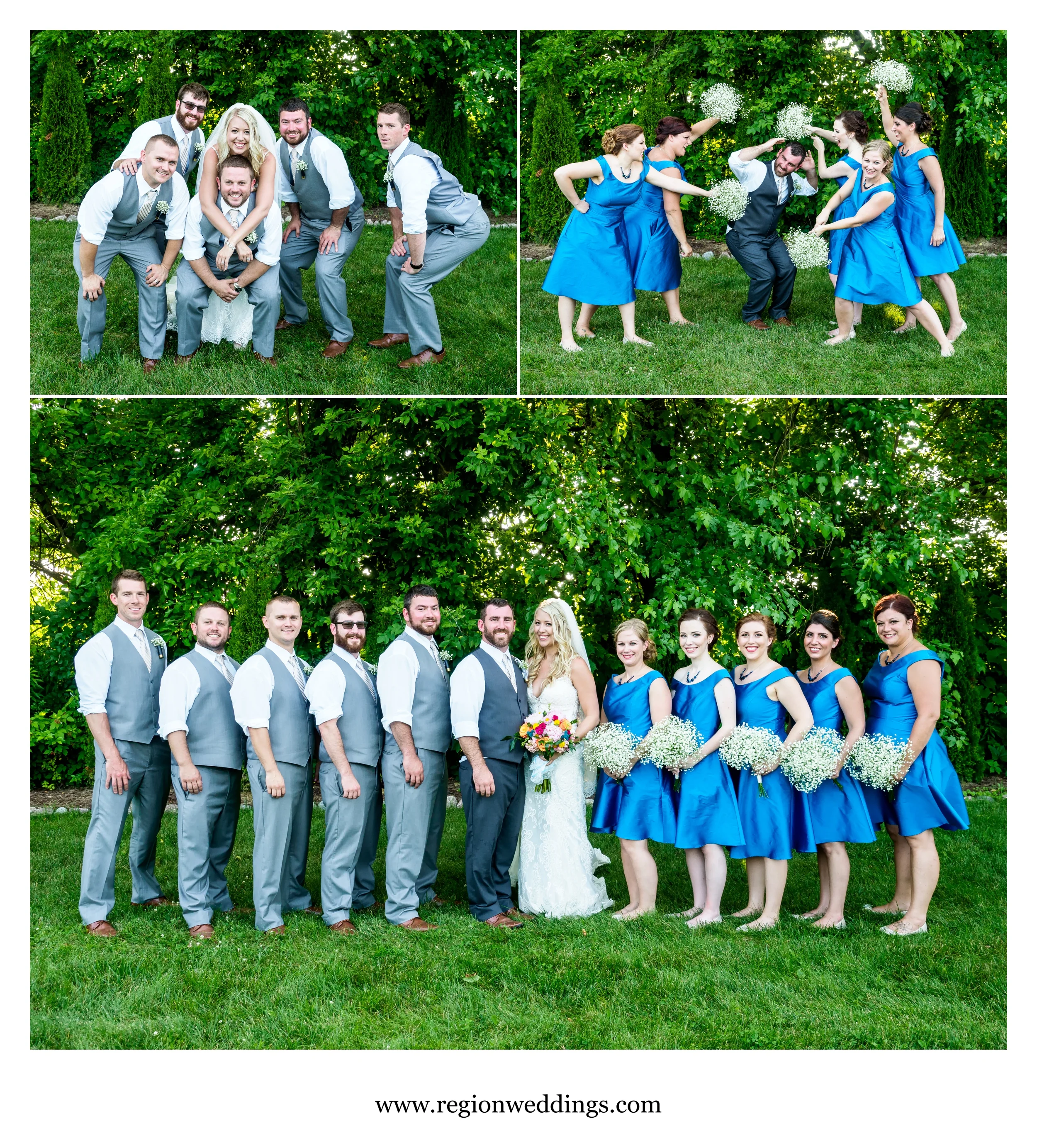 Wedding party group photos at County Line Orchard.