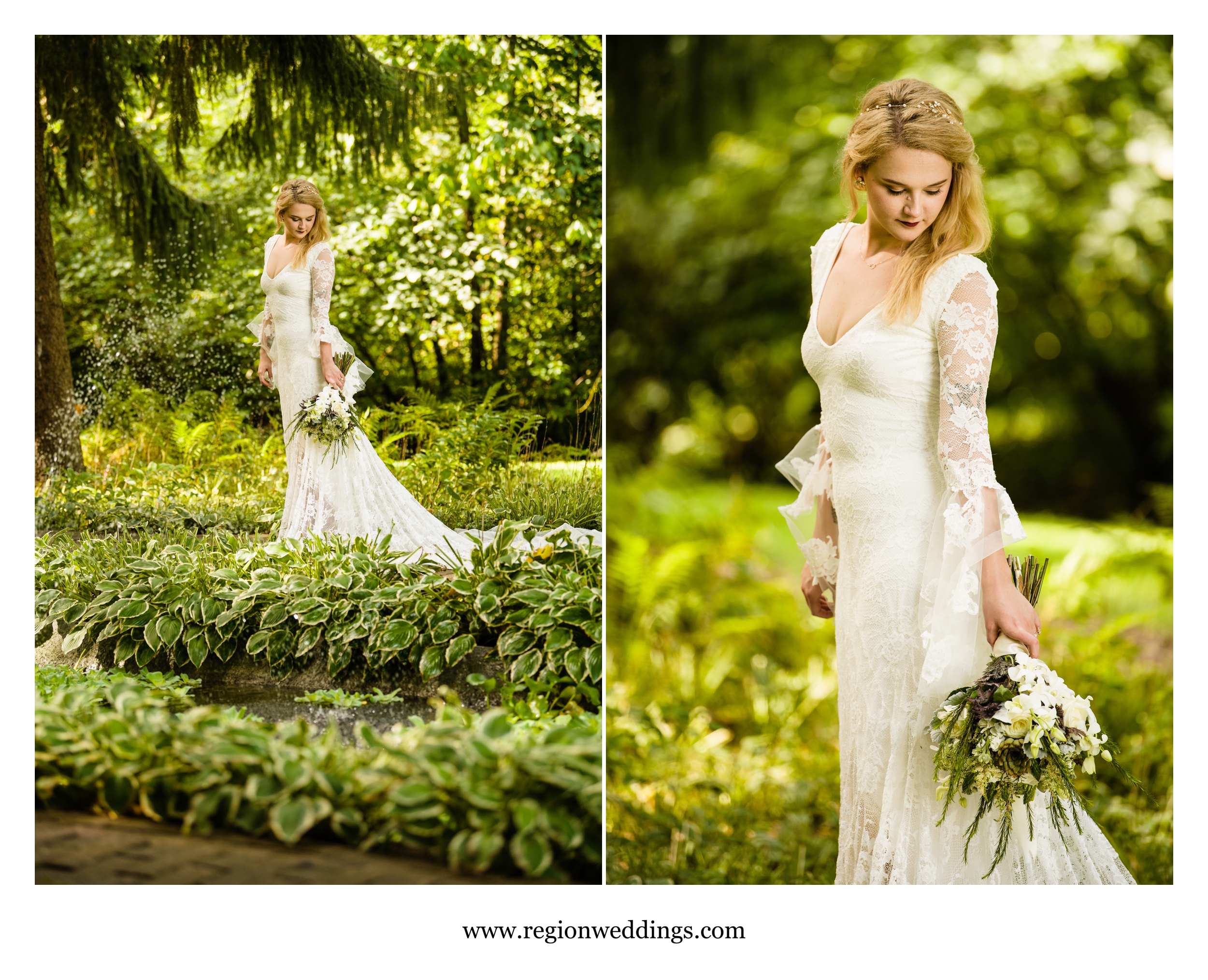 Bride alone in the garden.