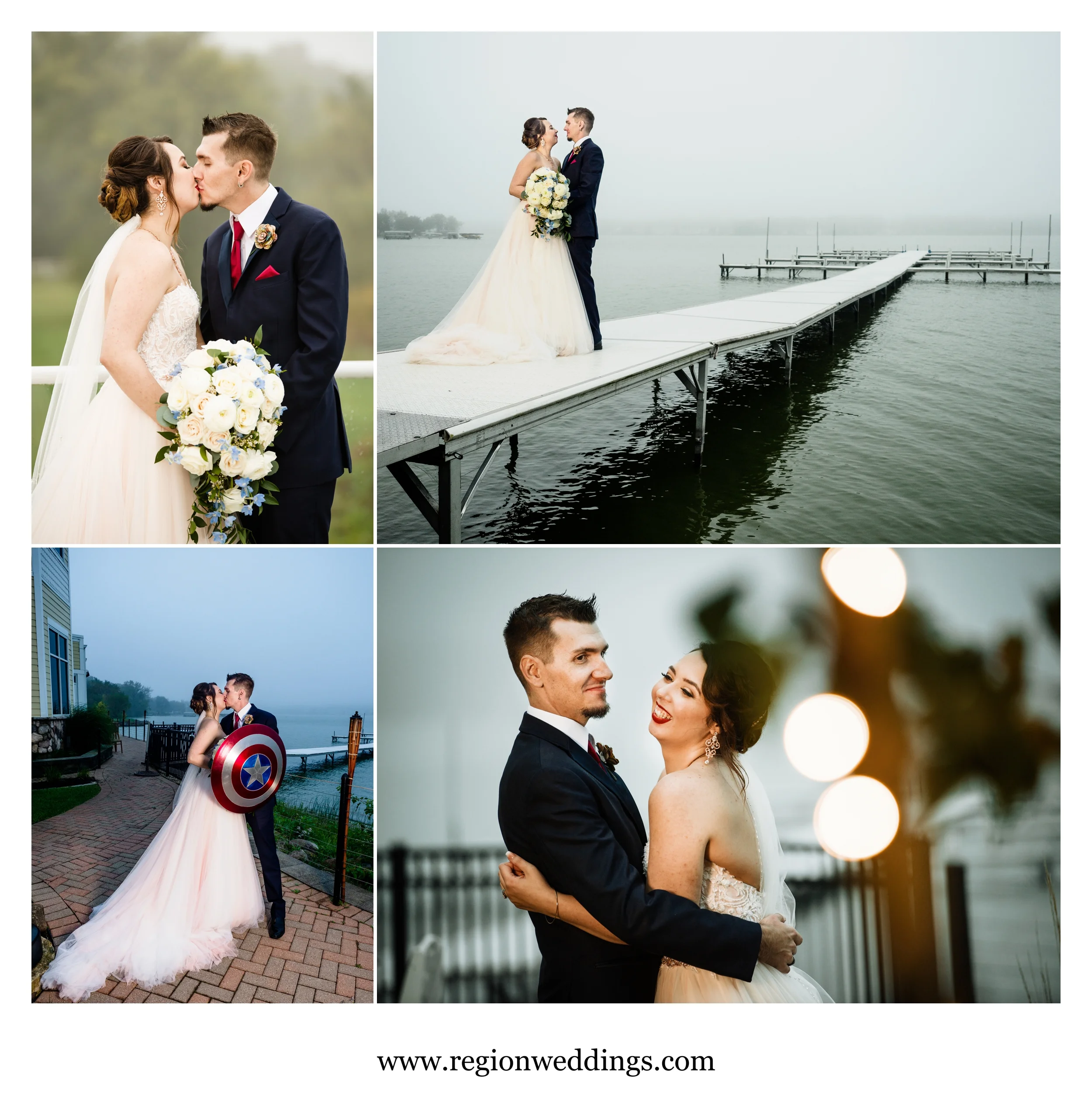 Wedding portraits at Lighthouse Restaurant in Cedar Lake, Indiana.