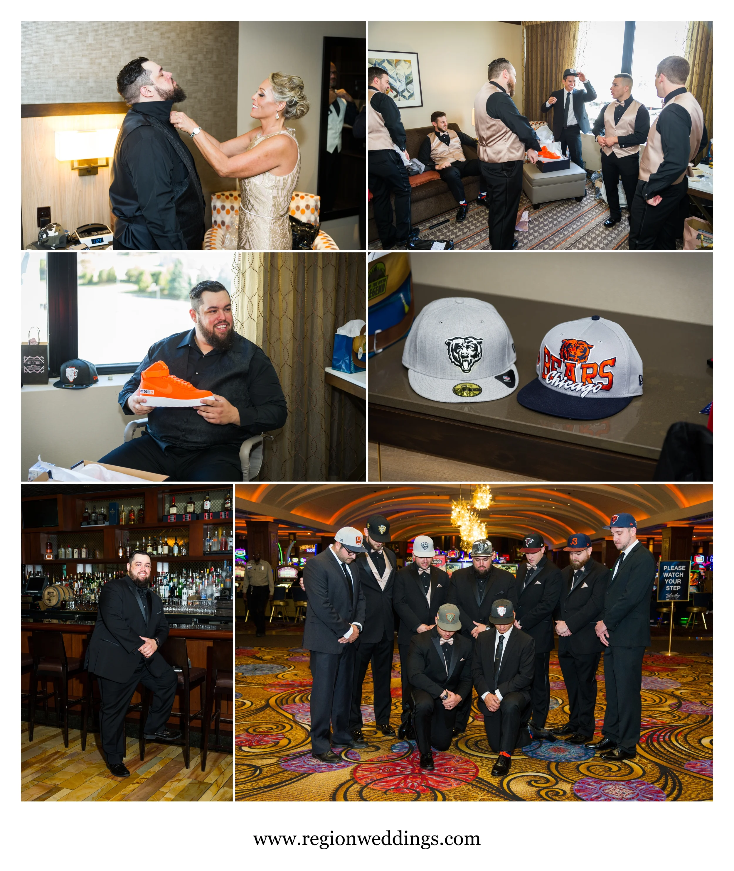 Groomsmen prep at Blue Chip Casino.