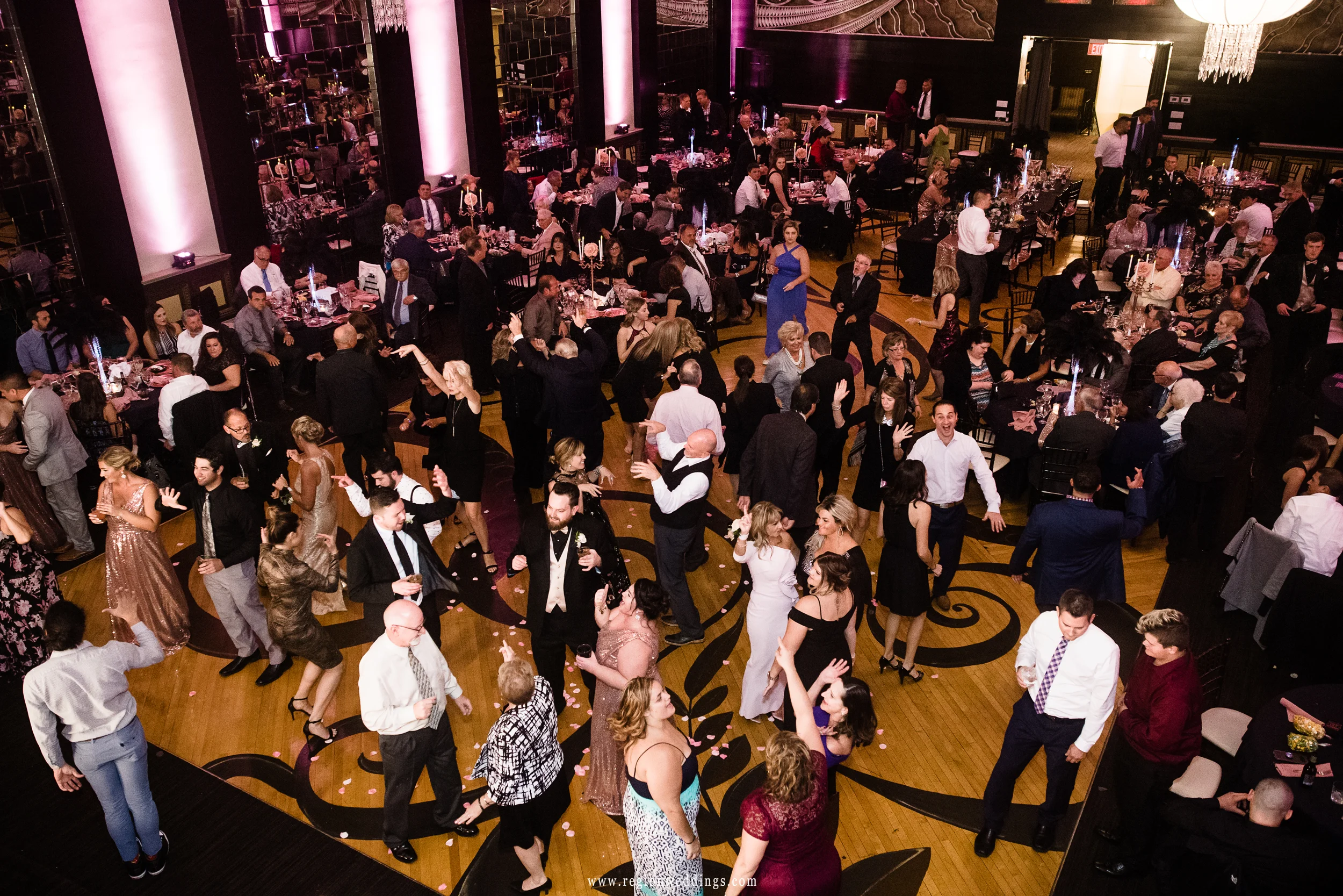 A packed dance floor at The Allure for a Fall wedding.