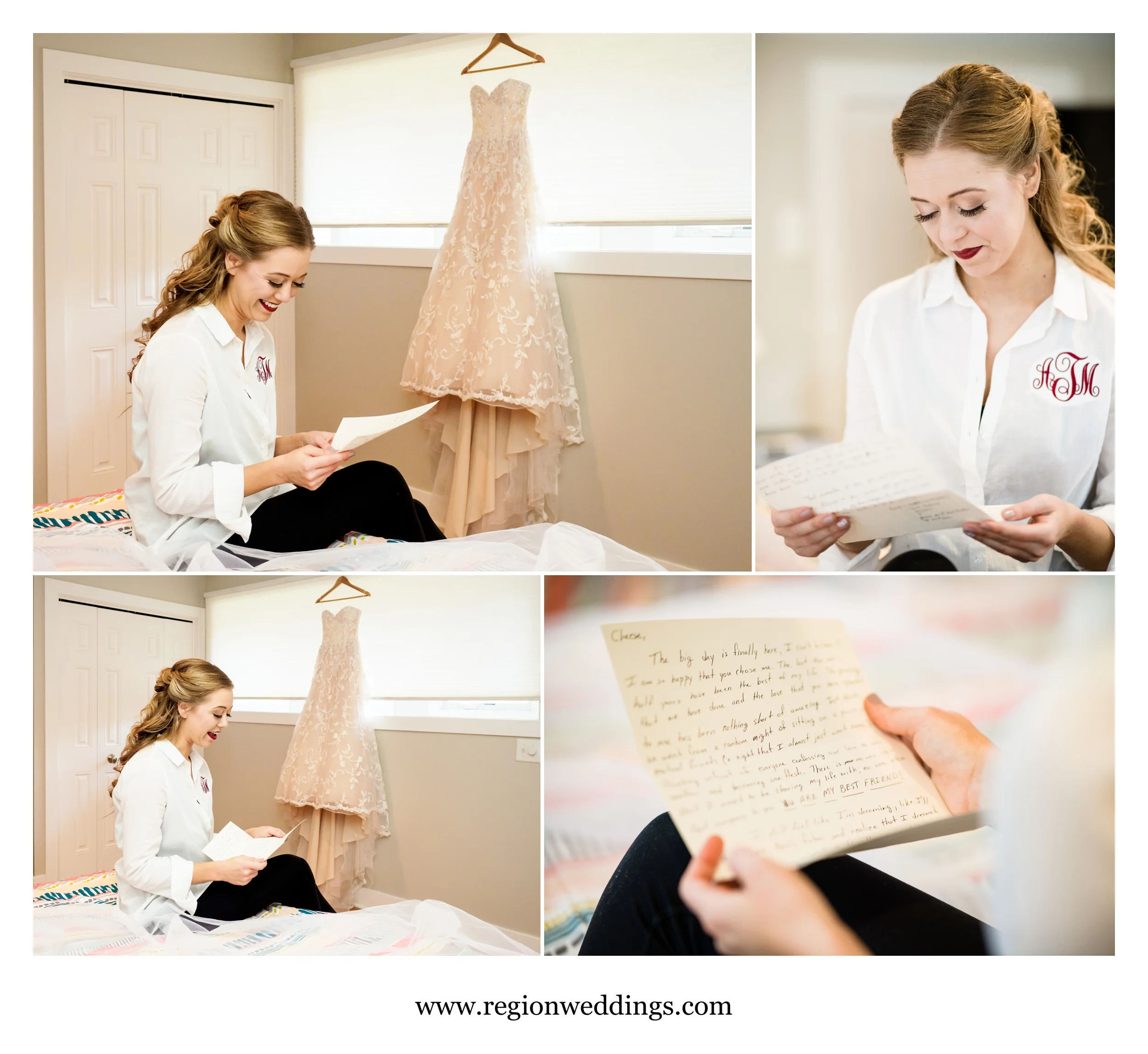 The bride reads a love letter from her husband to be.