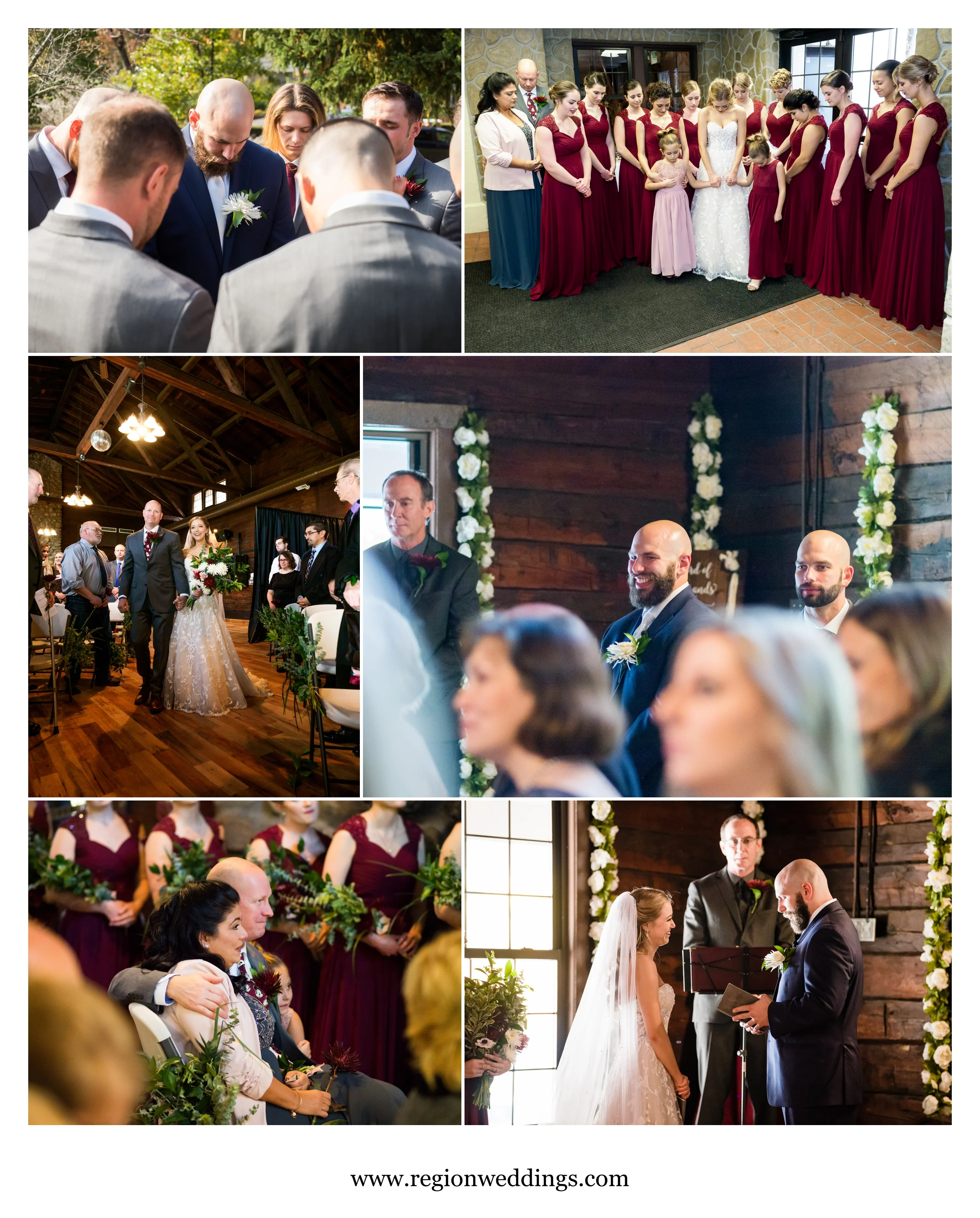 A quick prayer before the Fall wedding ceremony at Kreuger Memorial Hall in Michigan City.