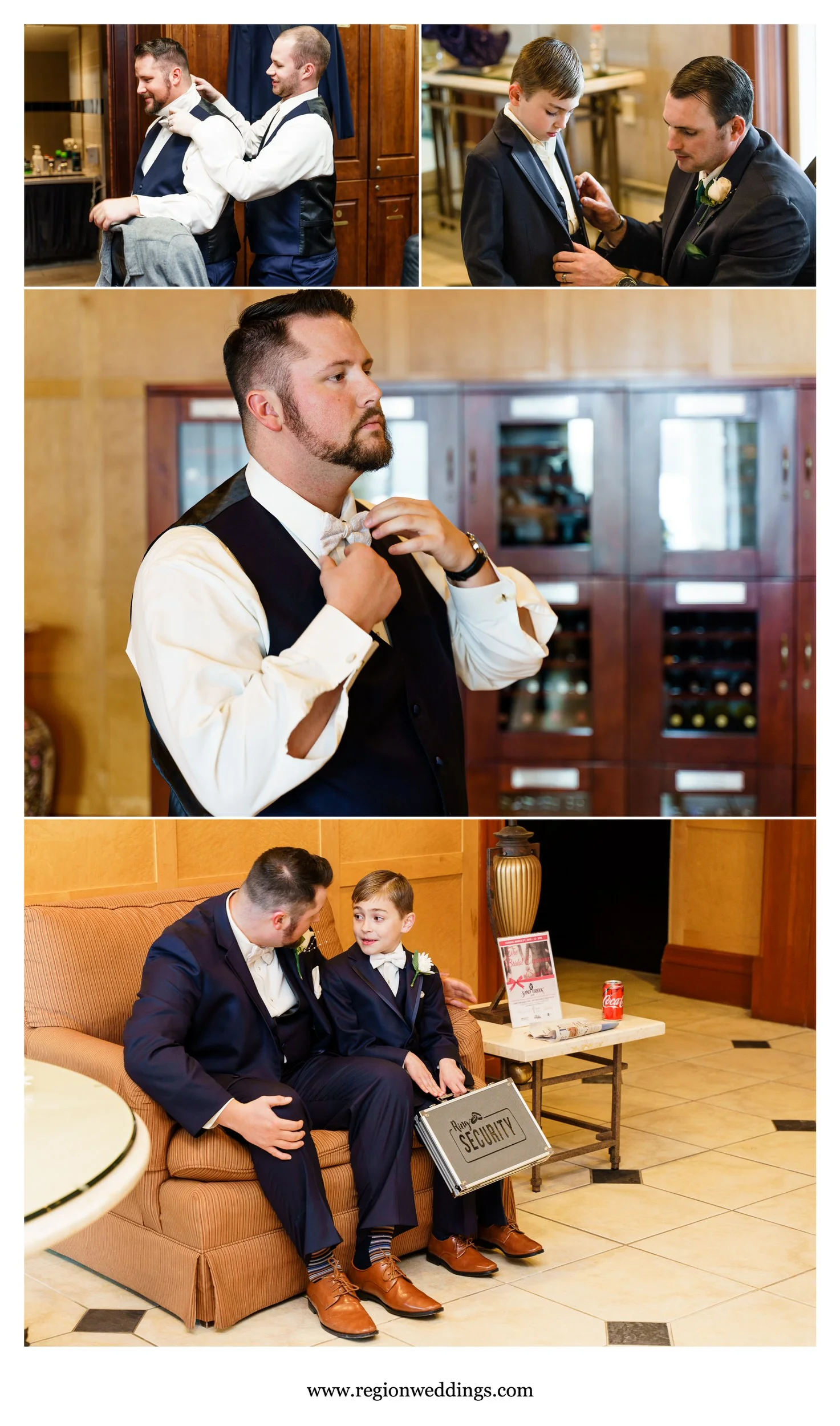The groom preps for his big day at Sand Creek Country Club.