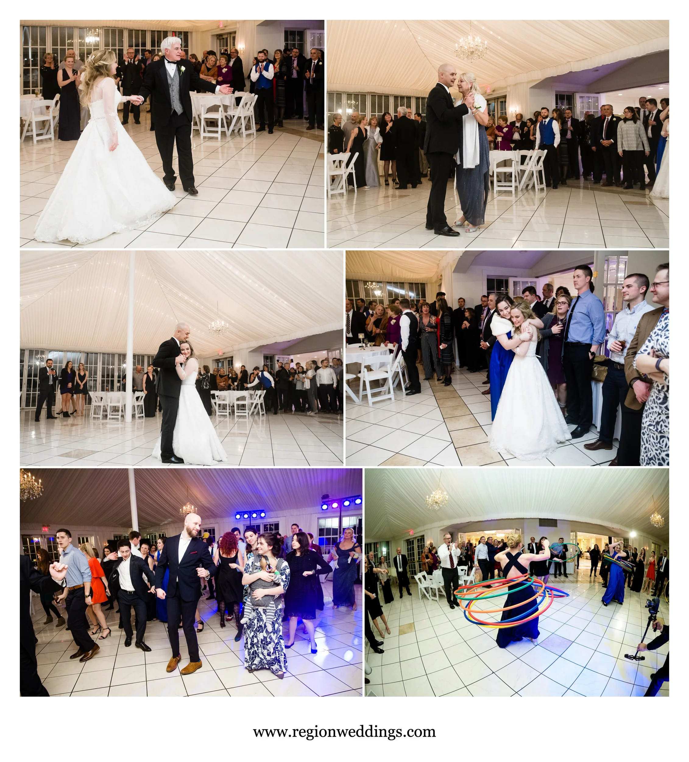Parent dances and hula hoops during a wedding reception in Alsip, Illinois.