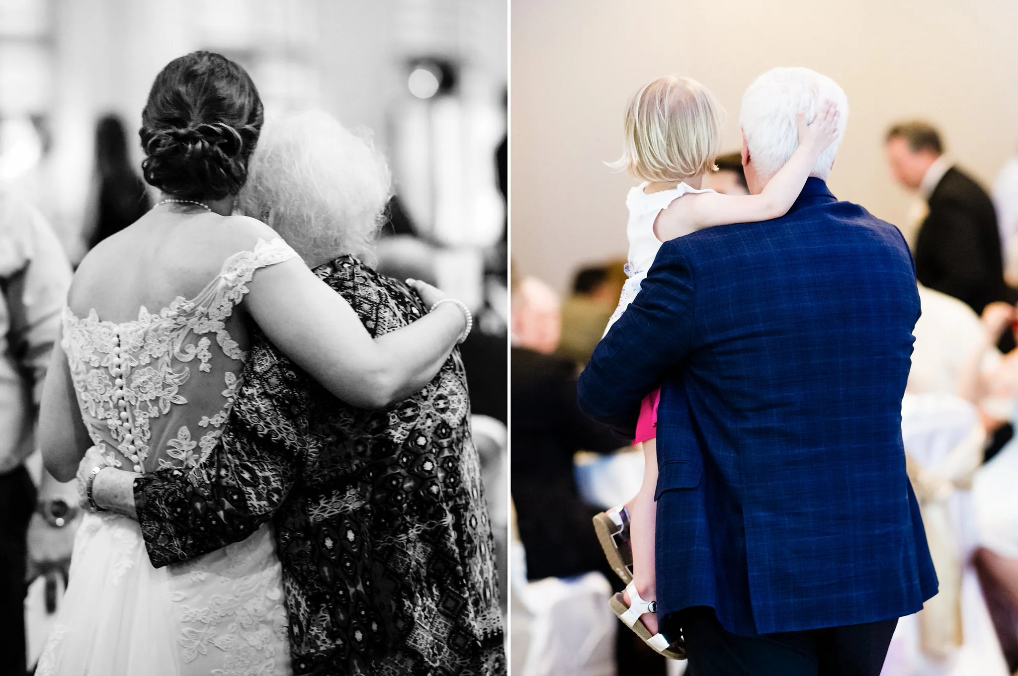 Two generational hugs within moments of one another.