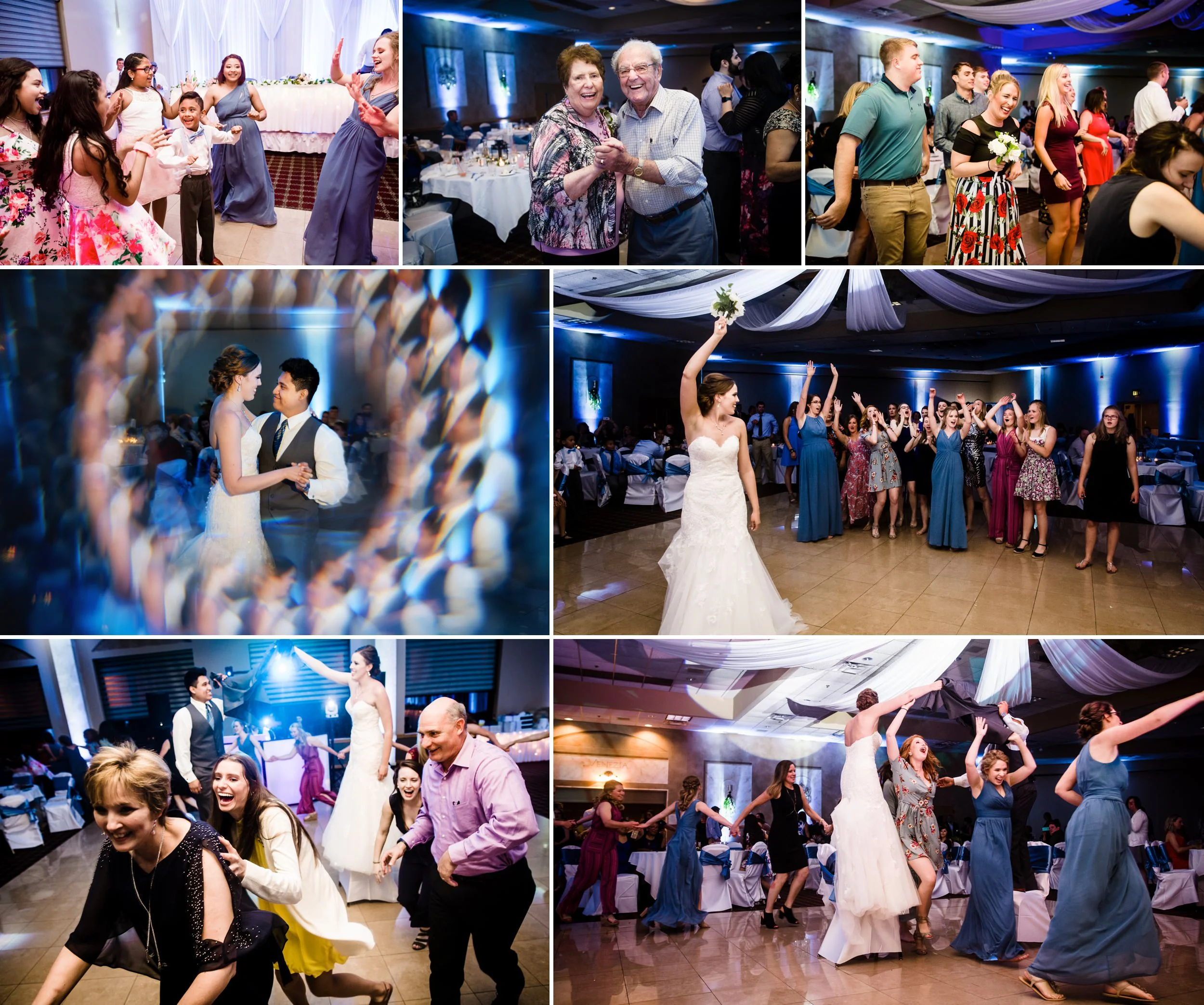 Spring wedding dance floor fun at Villa Cesare.