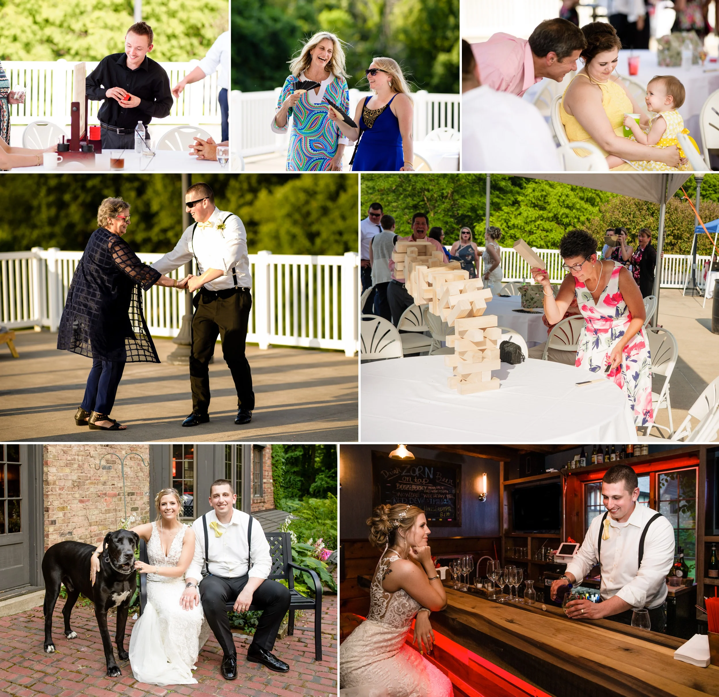 Outdoor wedding reception on the deck at Heston Hills.