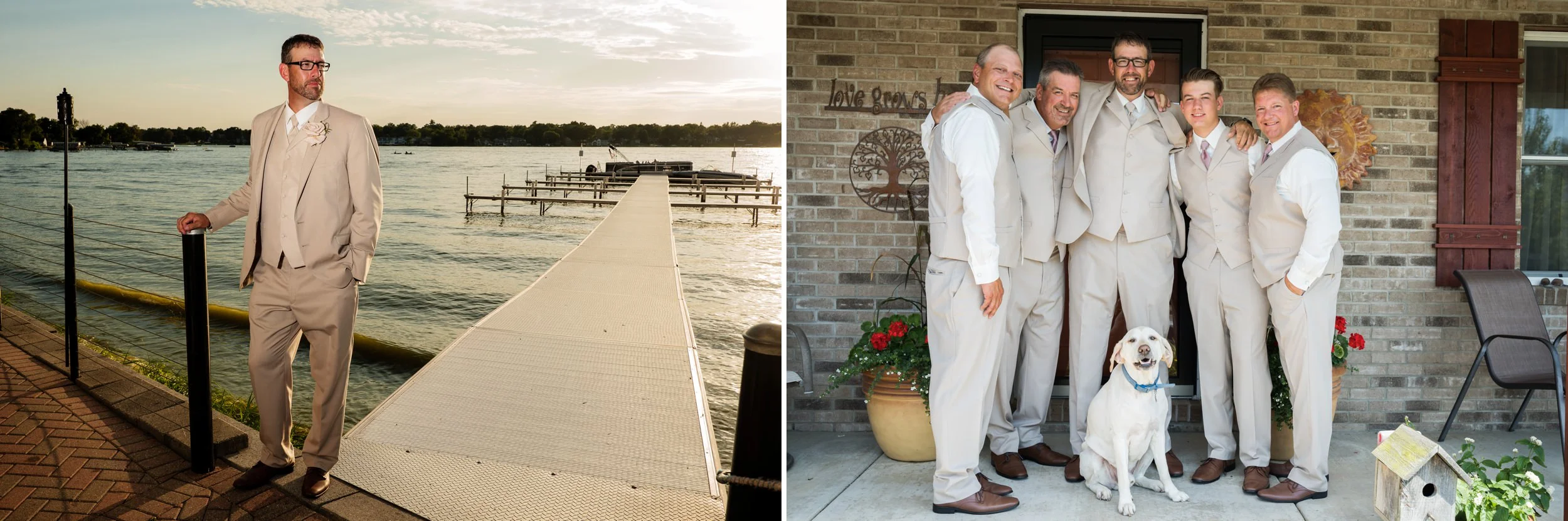 Groom and groomsmen on wedding day.