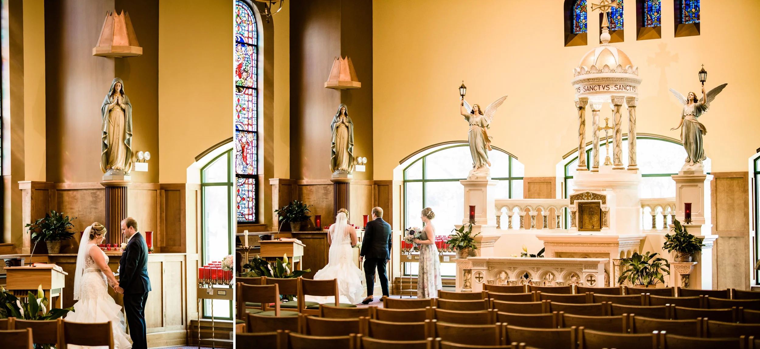 Bride and groom inside the sanctuary at St. Michael’s Parish.