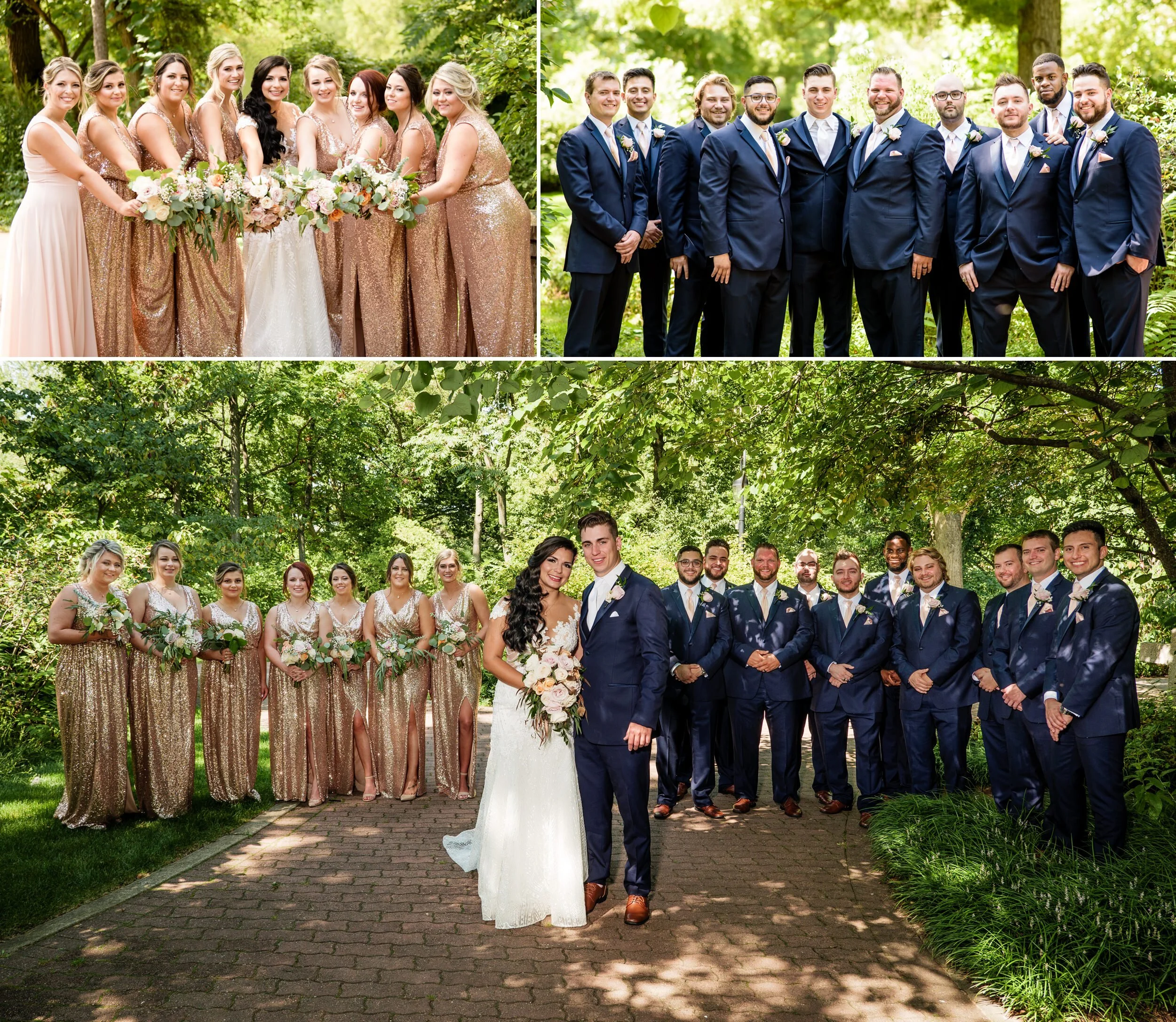 Wedding party group photos in Naperville, Illinois.