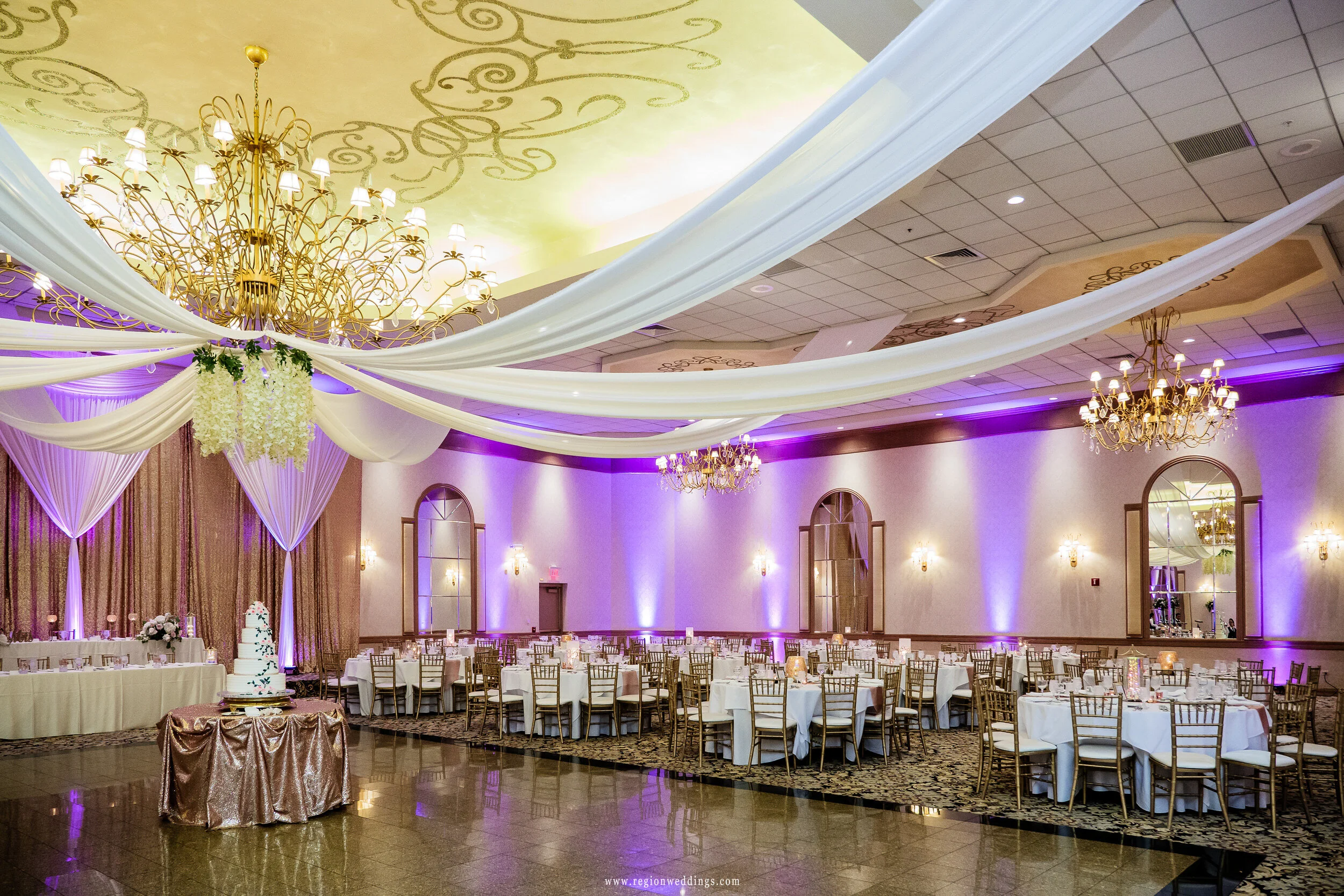 The ballroom at Meridian Banquets and Conference Center in Rolling Meadows, Illinois.
