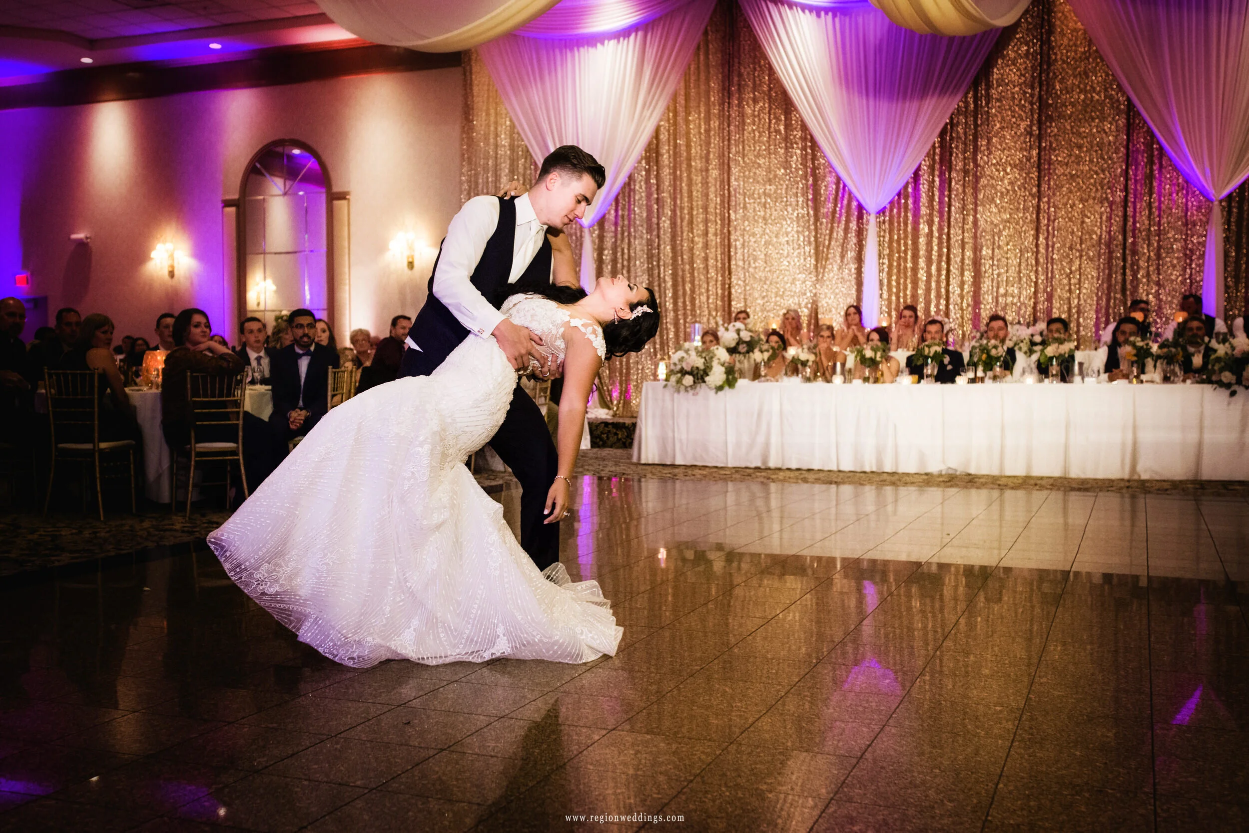 First dance for the bride and groom at Meridian Banquets in Rolling Meadows.