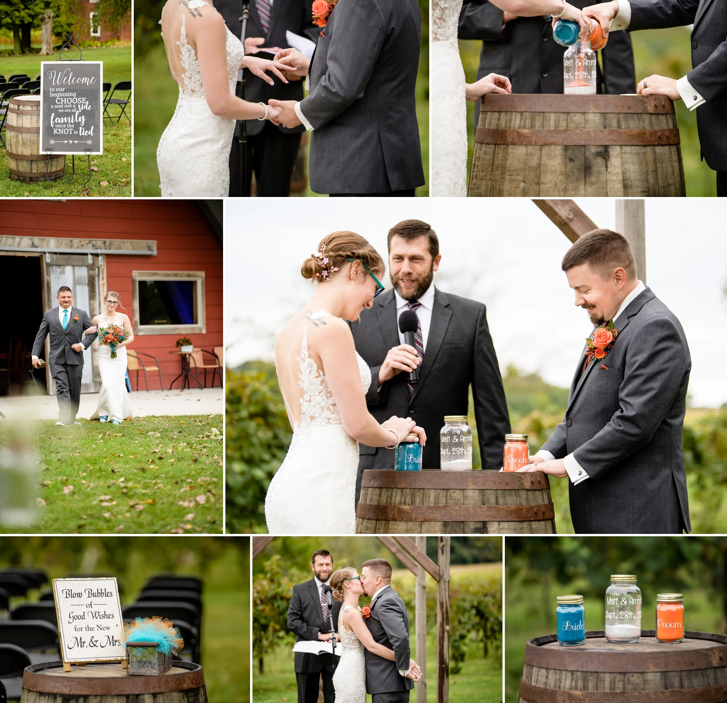 Outdoor Fall wedding amongst the grape orchards of Four Corners Winery.