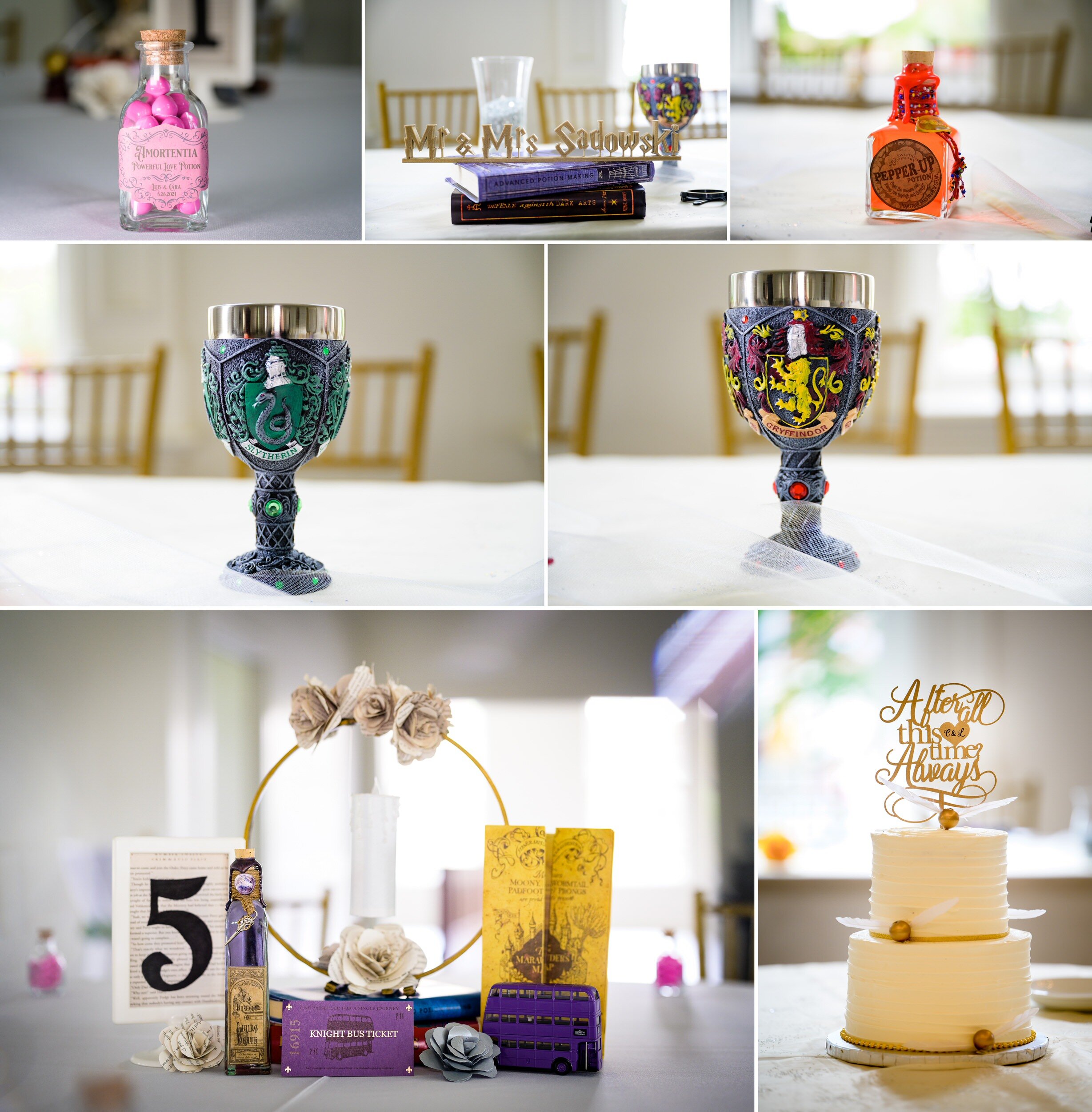 Harry Potter themed wedding reception at the Reef Restaurant in Long Be…   Harry potter wedding theme receptions, Harry potter wedding, Harry potter  birthday favors