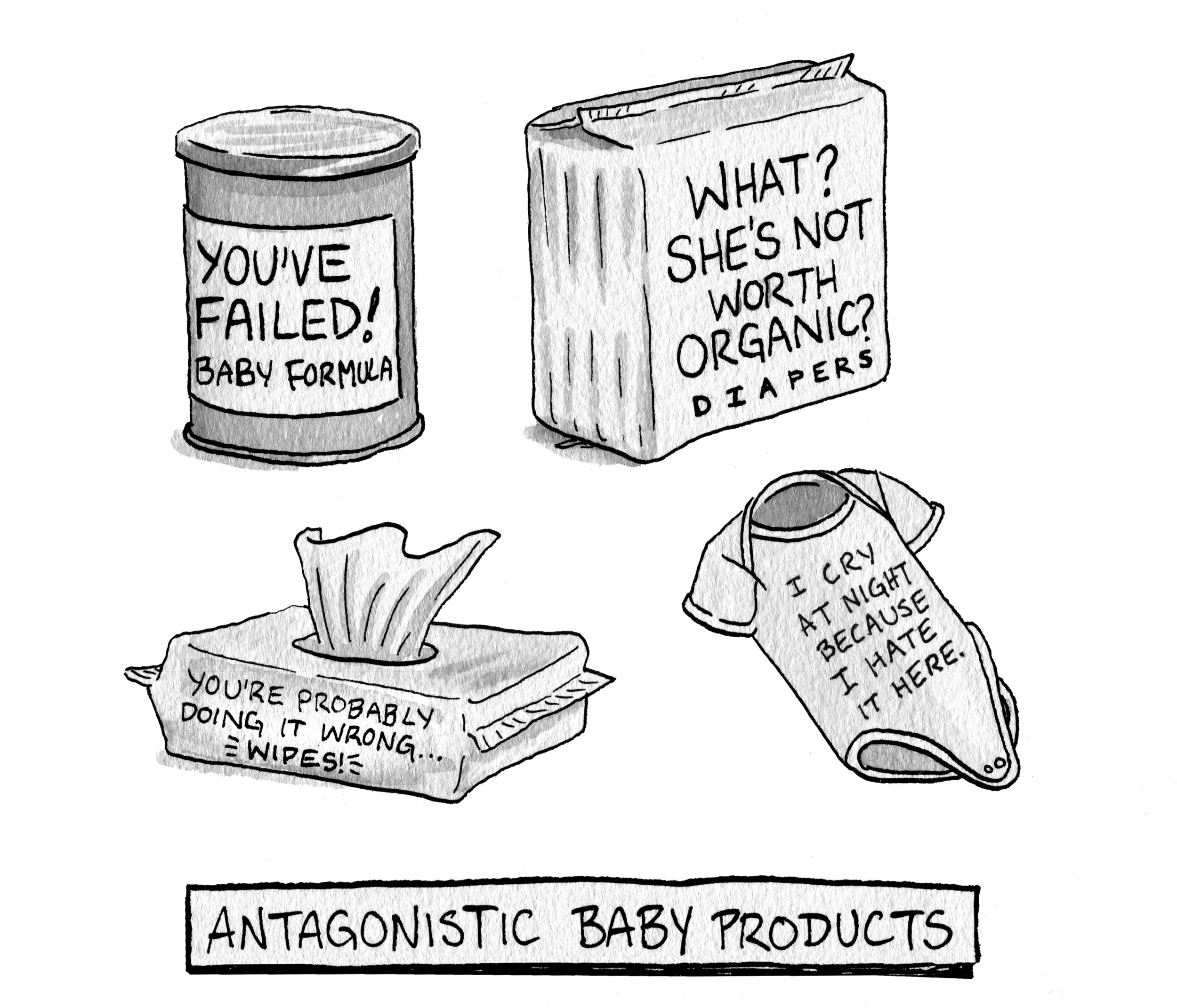   The New Yorker,  April 23, 2018   https://condenaststore.com/featured/antagonistic-baby-products-sophia-wiedeman.html  