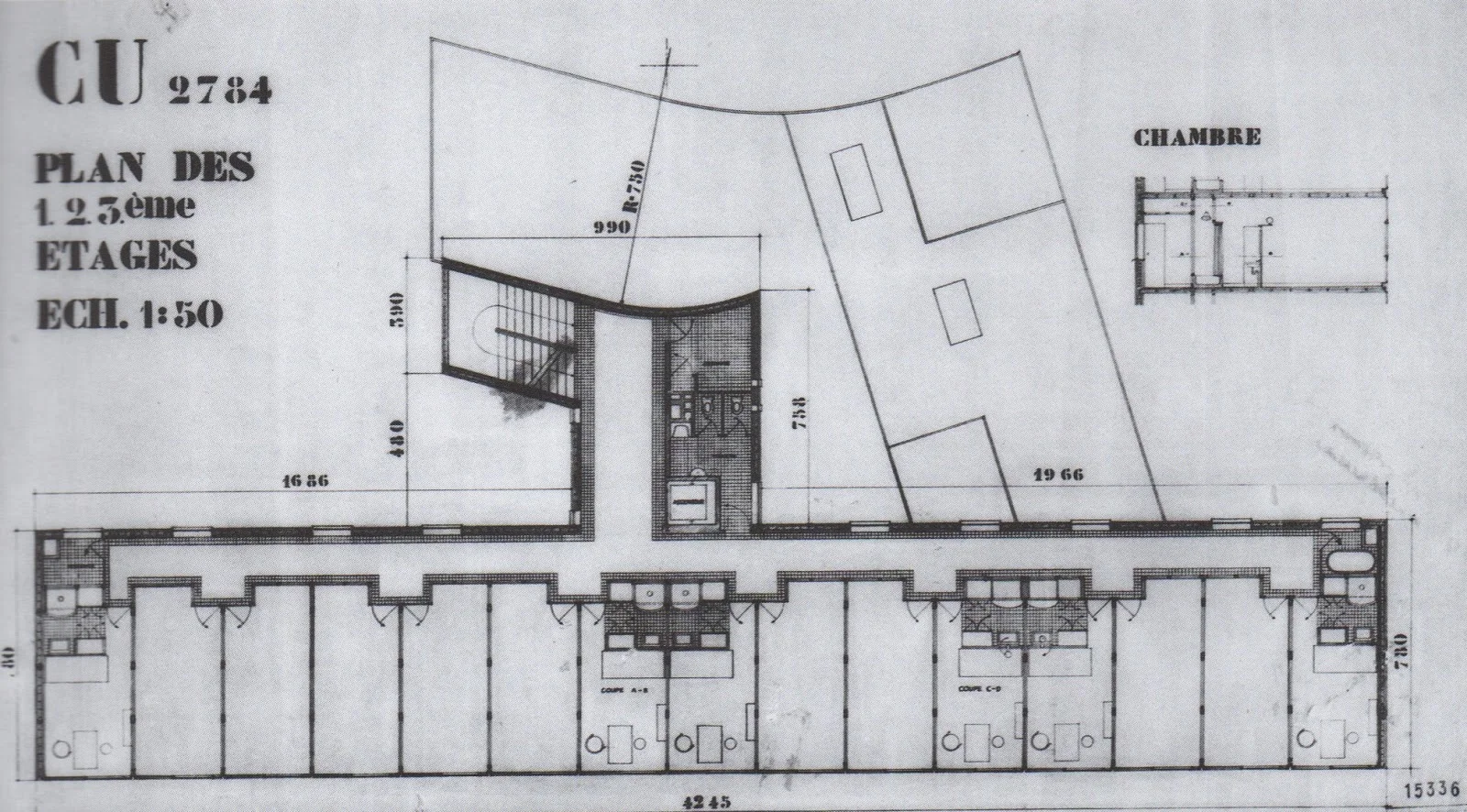 Le Corbusier, Pavillion Suisse (Paris, 1933). North is up.