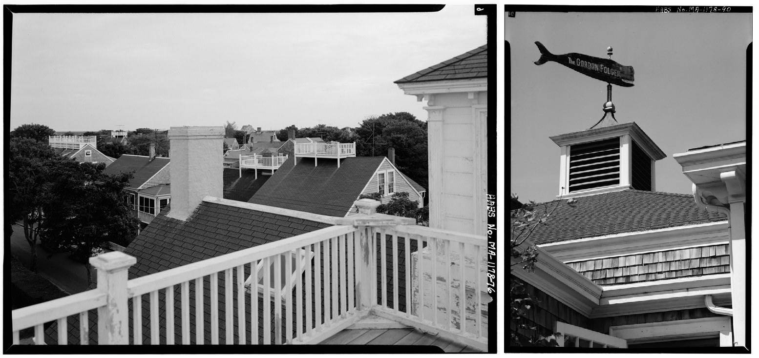 Left: Houses with Captain's Walks, Nantucket, Mass. From loc.gov Right: Gordon Folger Hotel detail, Nantucket, Mass. From loc.gov