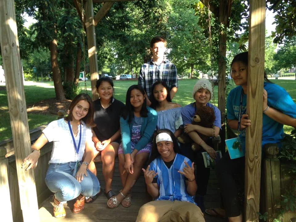 Relaxing together before worship.