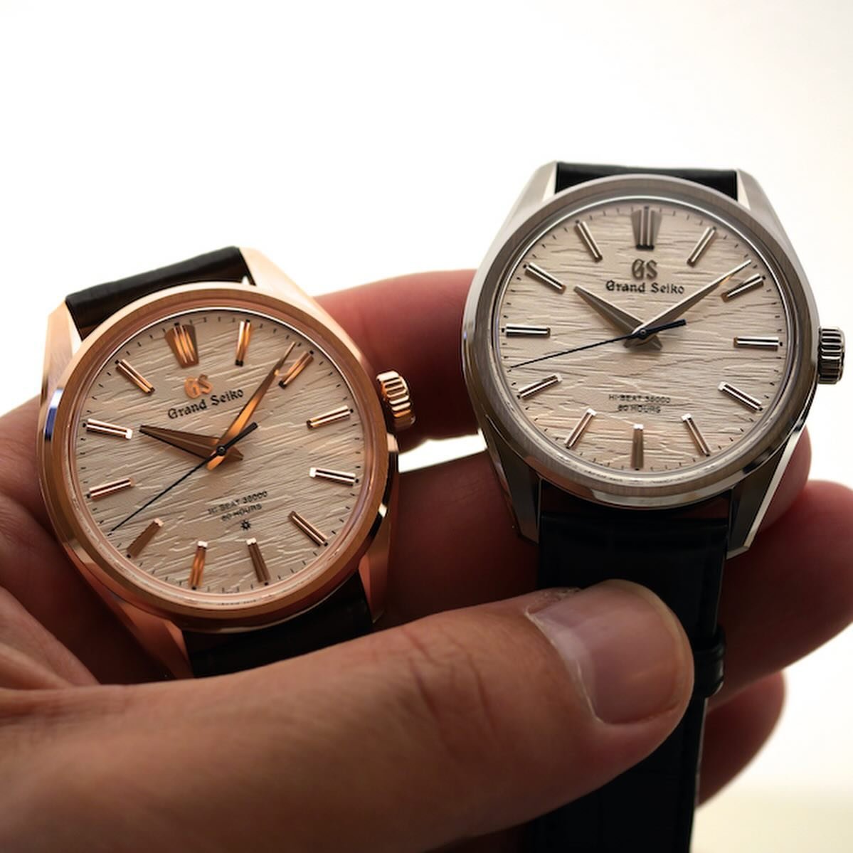The new @grandseikoofficial Hi-Beat &lsquo;Birch Bark&rsquo; is powered by a new hi-beat manual wound movement and it comes in Grand Seiko&rsquo;s Brilliant Hard Titanium reference SLGW003 &mdash;regular production&mdash; or in 18K rose gold referenc