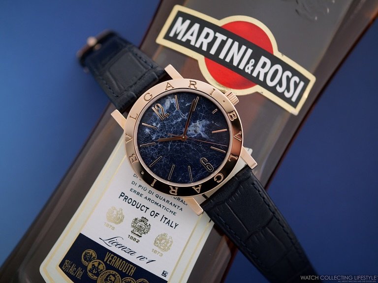 The 50th anniversary @bvlgari Bvlgari watch with its &lsquo;Blu Incanto&rsquo;&mdash;literally &lsquo;Blue Enchantment&rsquo;&mdash;marble dial. This type of marble represents one of nature&rsquo;s most mesmerizing achievements. This deep blue marble