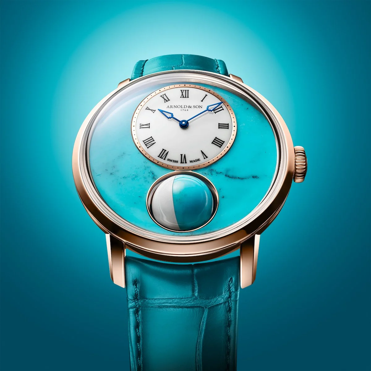 Introducing: Arnold &amp; Son Luna Magna Red Gold 5N Turquoise Edition. Exclusive to Exquisite Timepieces.