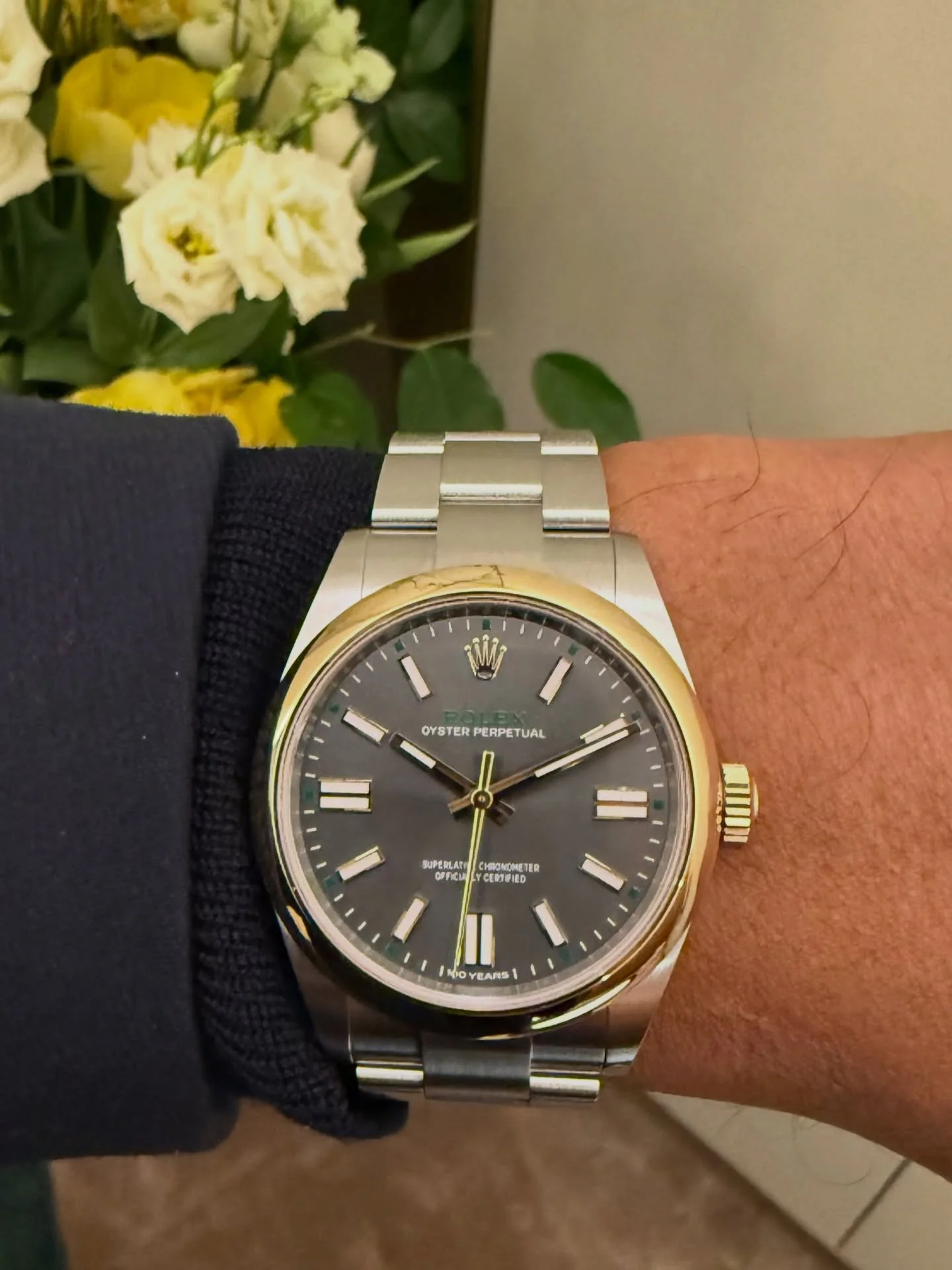 @rolex Celebrating the birth of the Oyster, the new Oyster Perpetual 41 in a yellow Rolesor version. In honour of its heritage, the winding crown features the number 100 in relief and the inscription &lsquo;100 years&rsquo; appears at 6 o&rsquo;clock